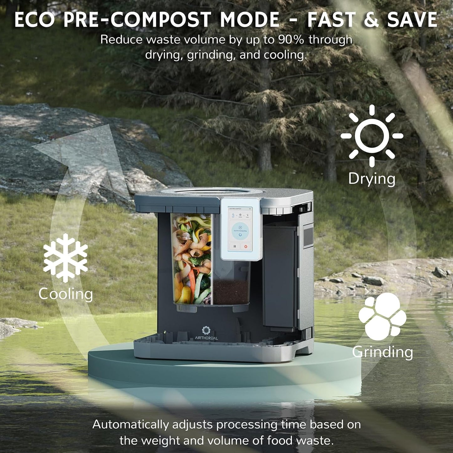 Airthereal Revive R800 5L Smart WiFi Electric Kitchen Composter - Odorless, Self-Cleaning, 3 Modes for Efficient Composting, Reduces Food Waste by 90%, App-Connected for Carbon Footprint Data