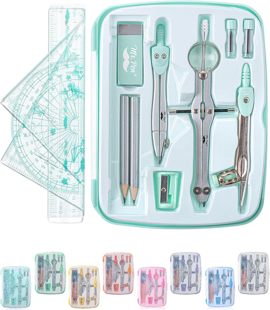 Mr. Pen- Geometry Set, 13 pcs, Compass for Geometry Compass, Geometry Kit Set with Shatterproof Storage Box, Math Compass, Geometry Set for School, Compass Math, Protractor and Compass Set