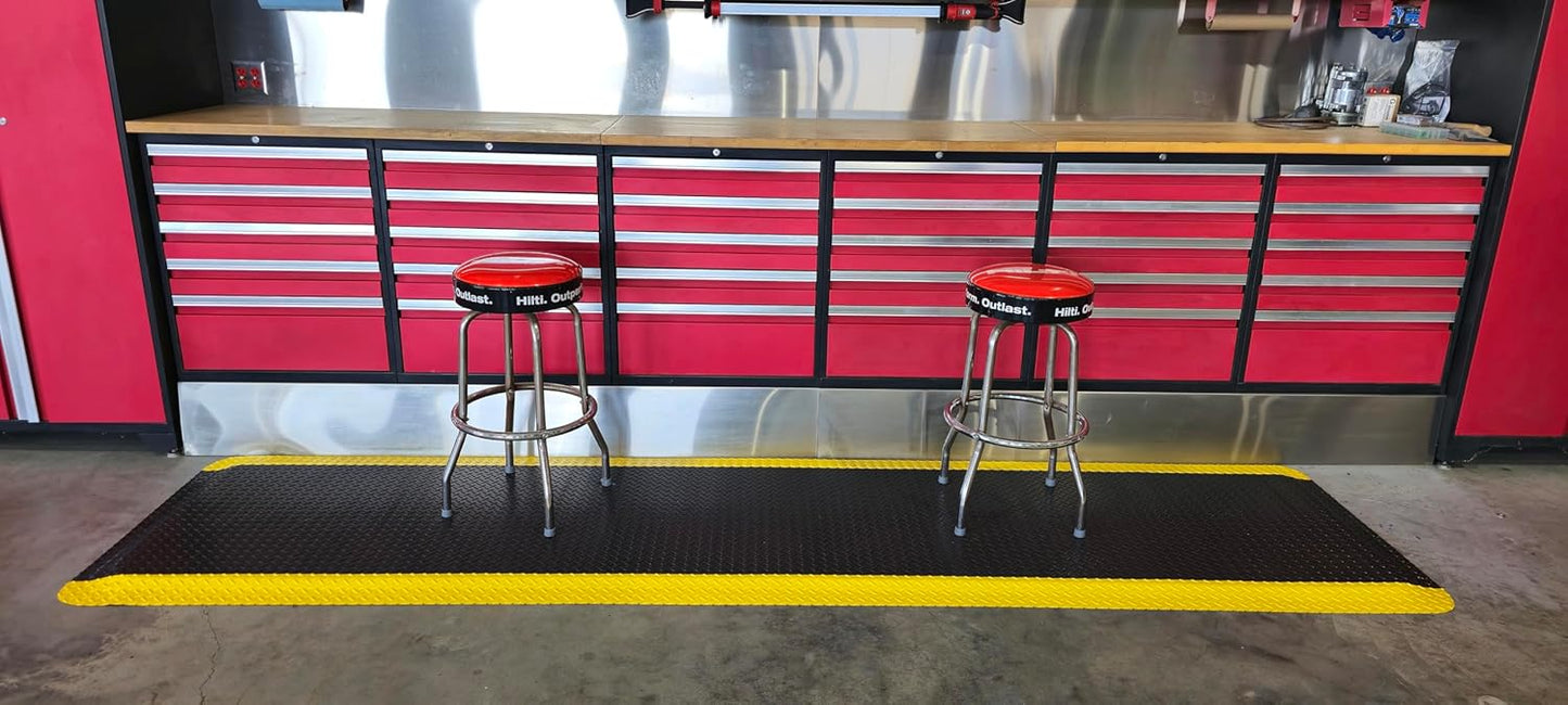 Rhino Mats, American Classic Diamond Anti-Fatigue Mats, Industrial Ergonomic Comfort Standing Mat for Work, Home, Garage, Office, Kitchen or Anywhere (Black/Yellow 9/16" Thick, 4 FT. x 24 FT.)