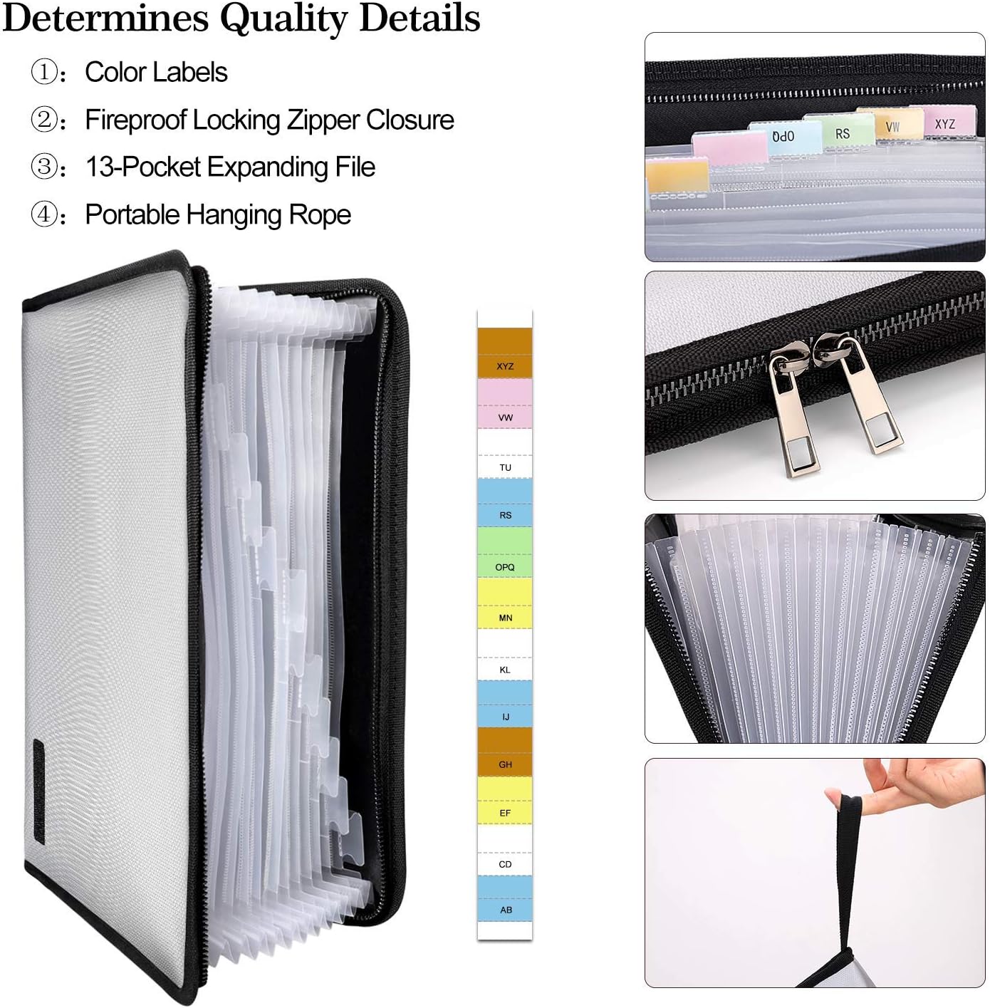 ENGPOW Expanding File Folder Important Document Organizer Fireproof and Waterproof Document Bag with A4 Size 13 Pockets Zipper Closure Non-Itchy Silicone Coated Portable Filing Wallet Pouch(Silver)