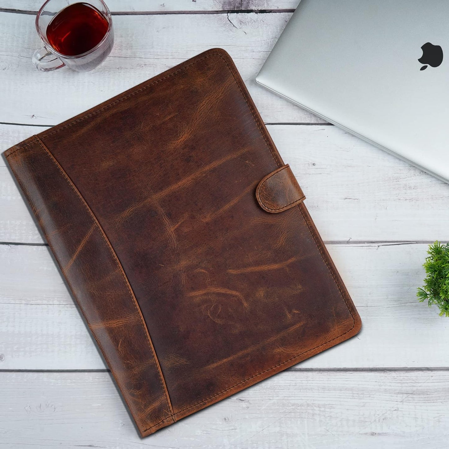 Leather Padfolio Legal Pad Portfolio Organizer | Handmade Executive Notebook Binder | Heavy Duty Full Grain Cow Hide Resume Interview Folio for Men Women, Rustic NoteBook Folder (brown)