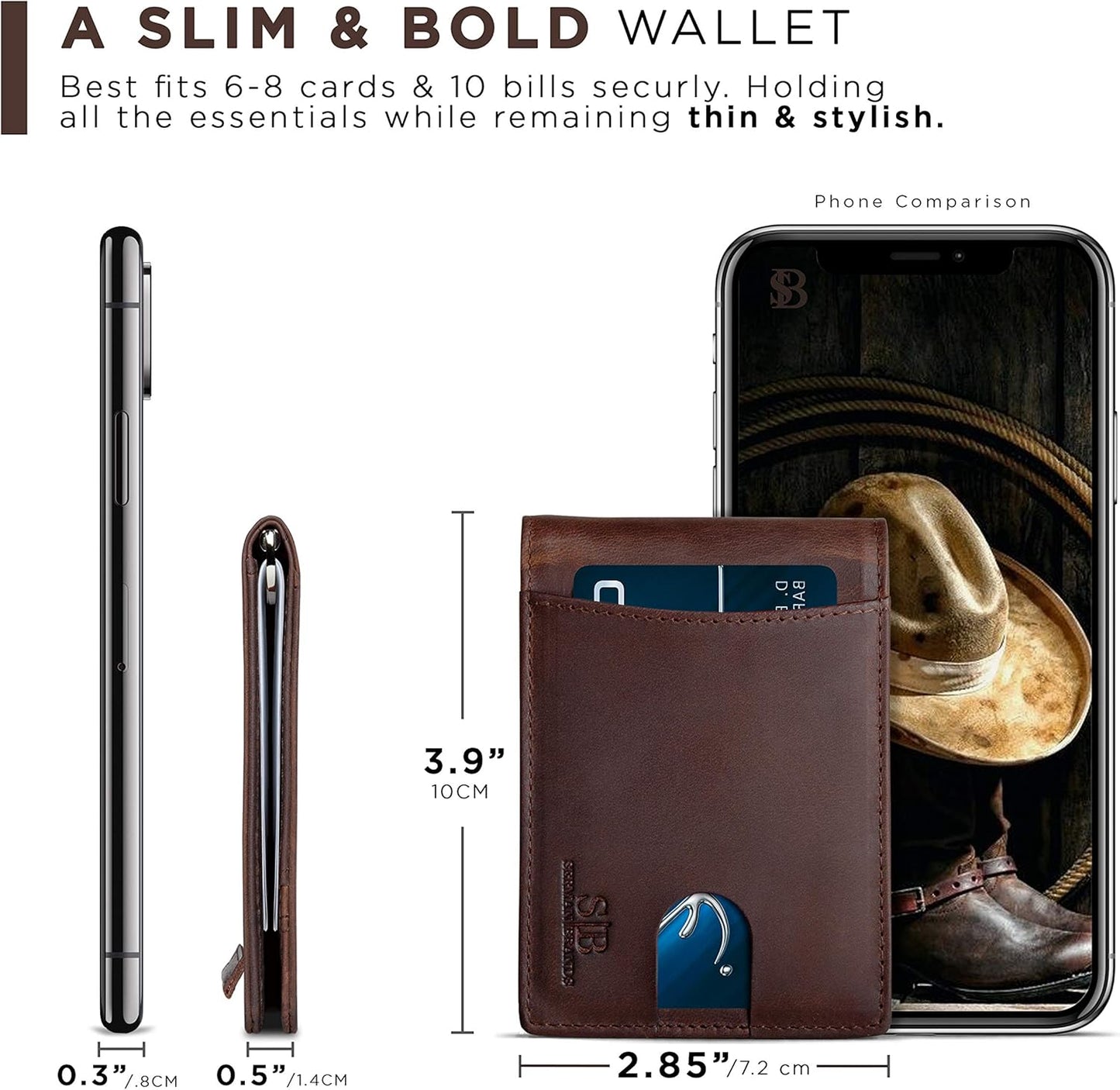 SERMAN BRANDS RFID Blocking Slim Bifold Genuine Leather Minimalist Front Pocket Wallets for Men with Money Clip Thin Mens