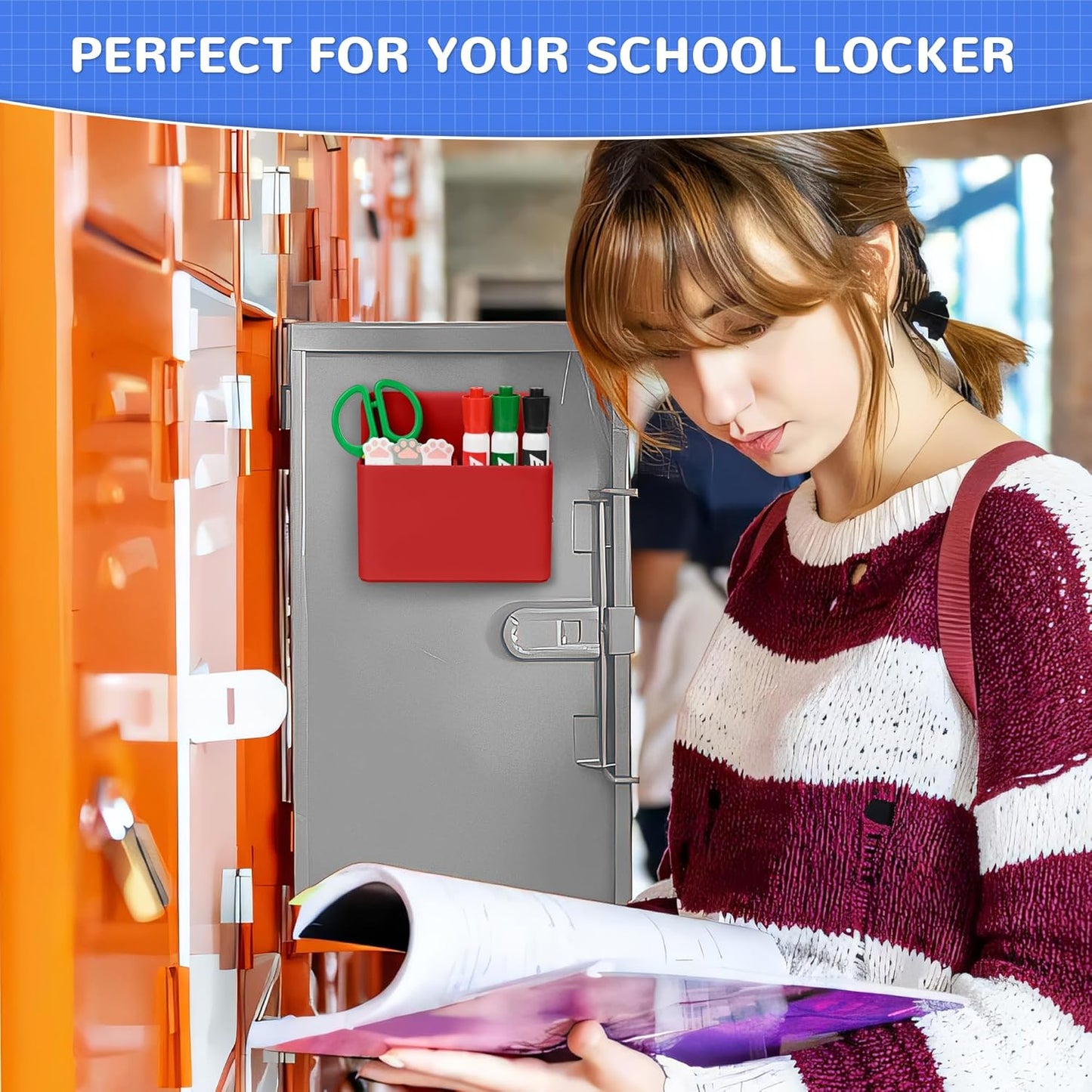 Magnetic Dry Erase Marker Holder, Magnetic Pen Marker Holder for Whiteboard, Fridge, Locker Accessories, School, Office, Home, Magnet Pen Cup,1 Pack, Red