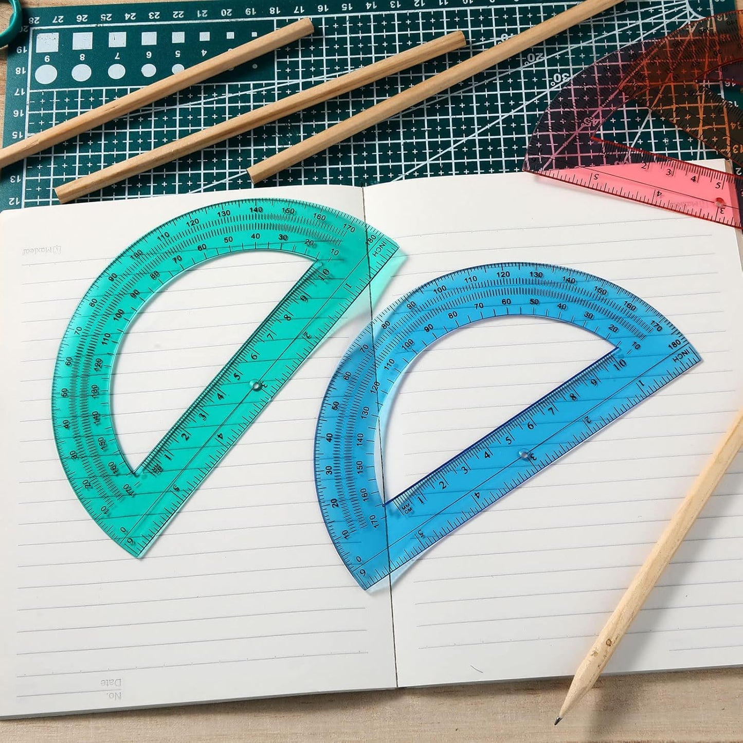 Zonon 100 Pieces Protractors Bulk Plastic 180 Degrees 6 Inch Translucent Protractors for Geometry, Angle Measurement, Students School Supplies