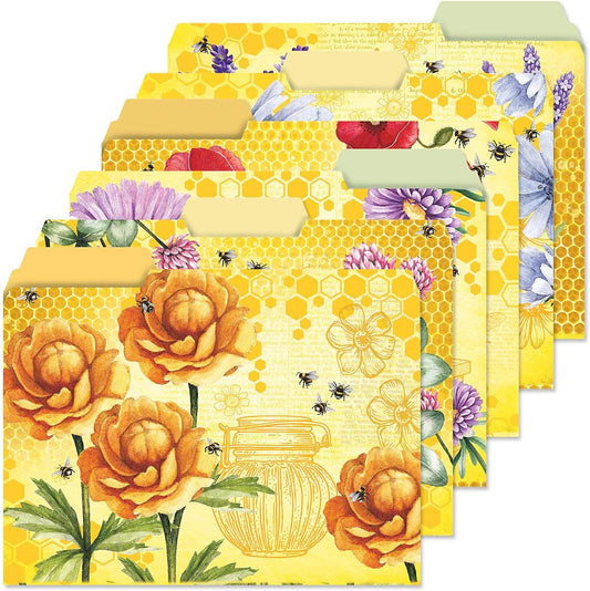 Current Bee Friends File Folders Value Pack - Bulk Set of 24, 6 Pretty Decorative Designs, 1/3 Cut Tabs, Heavy-Duty Paper Stock, Office Supplies for Home & Work, 9-½” x 11-¾” Letter Size