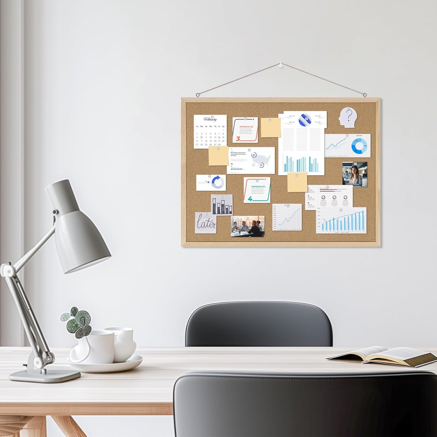 Cork Board 2Pack,24x18 Bulletin Board for Office with Pin Oak Wood Boards, Message Board or Vision Board.