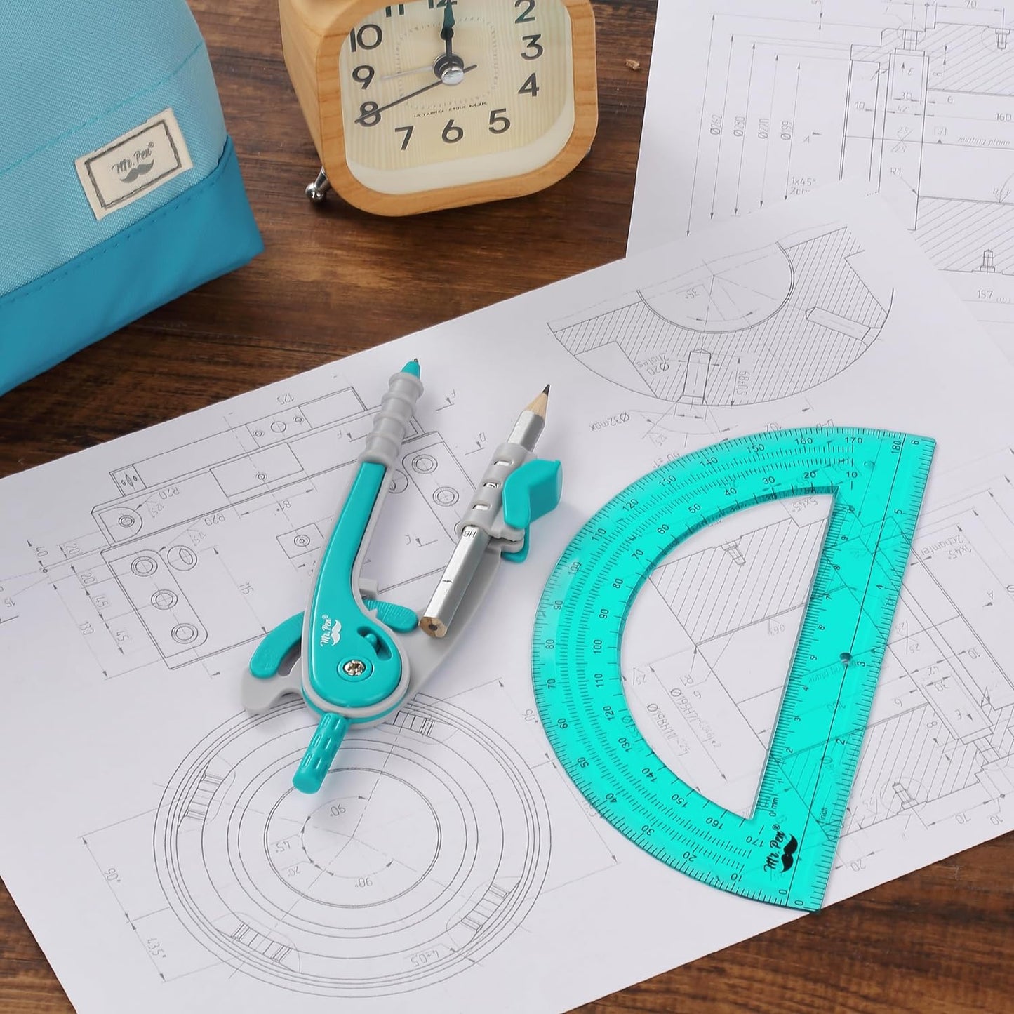 Mr. Pen- Compass and Protractor Set, Green, Compass Geometry Tool, Protractor and Compass Set, Compass Drawing Tool, Drawing Compass, Protractor Set, Geometry Compass, Back to School Supplies