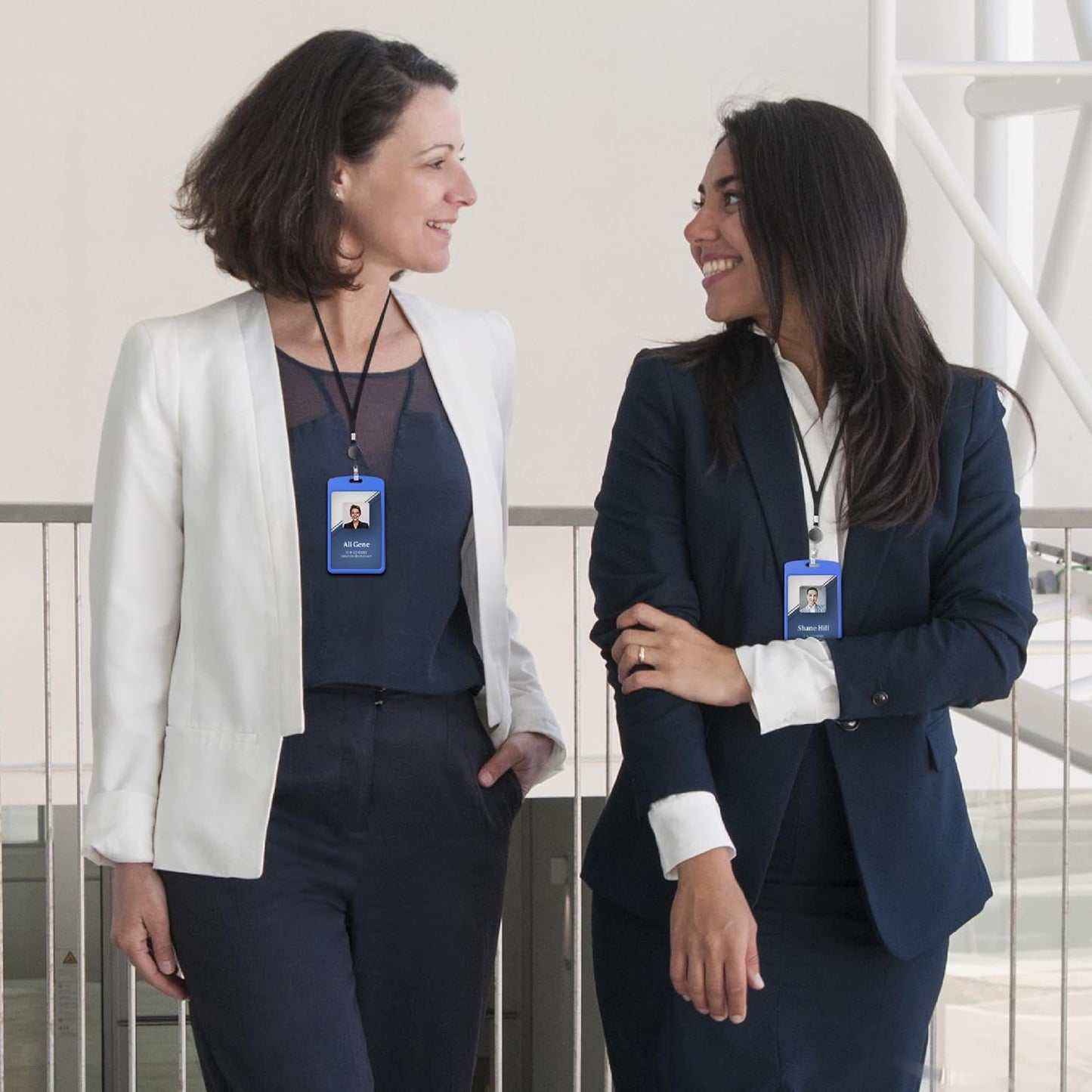 Will Well Vertical Sliding Badge Holder for Lanyards - Hard ABS Plastic 4.13" x 3.3" Protector Fits Up to 2 Standard-Sized Cards, Lightweight Secure Quick-Access Slide Cover Design - 6-Pack, Blue