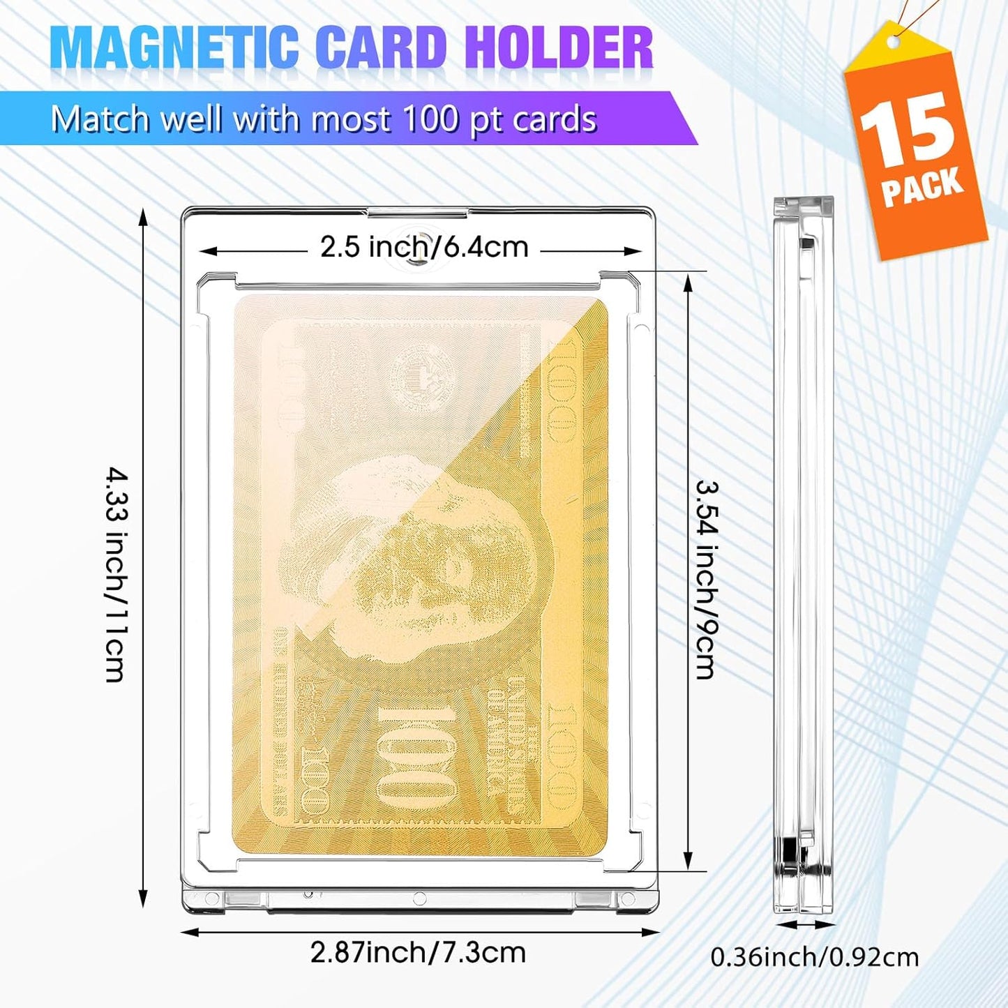 SATINIOR 15 Pcs 100 Pt Magnetic Card Holder, Holder Case Clear Protectors for Thick Baseball Football Hockey Cards