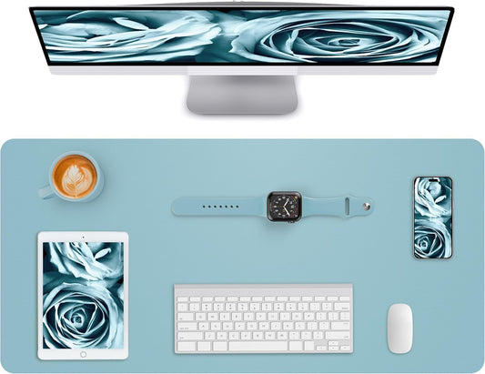 AFIING Leather Desk Pad Protector,Mouse Pad,Office Desk Mat, Non-Slip PU Leather Desk Blotter,Large Desk mat,Waterproof Keyboard mat for Office/Home/Decor (Light Blue,35"" x 17"")