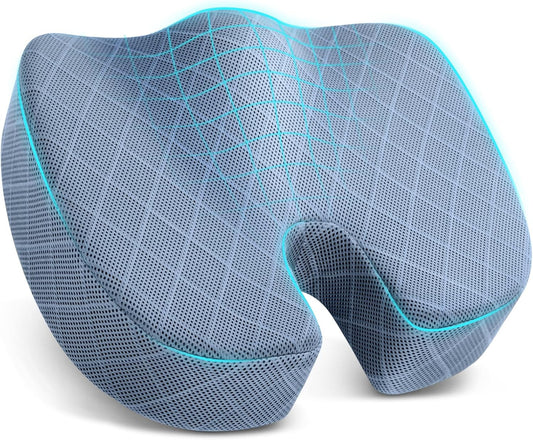 TushGuard Office/Car Seat Cushion, Non-Slip Sciatica & Back Coccyx Tailbone Pain Relief Chair Pad, Memory Foam Butt Pillow for Computer Desk, Wheelchair, Driving (Light Blue, X-Large)