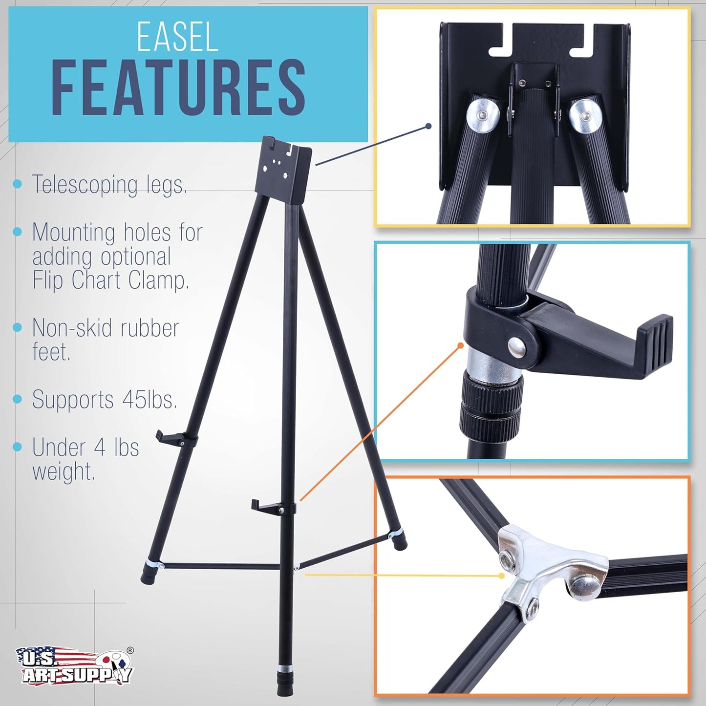 U.S. Art Supply 70" High Showroom XL Silver Metal Display Easel (6 Pack) - Large Adjustable Height Portable Easel Stand, Sign Display, Holds 45 lbs - Floor & Tabletop Easels, Painting Stand