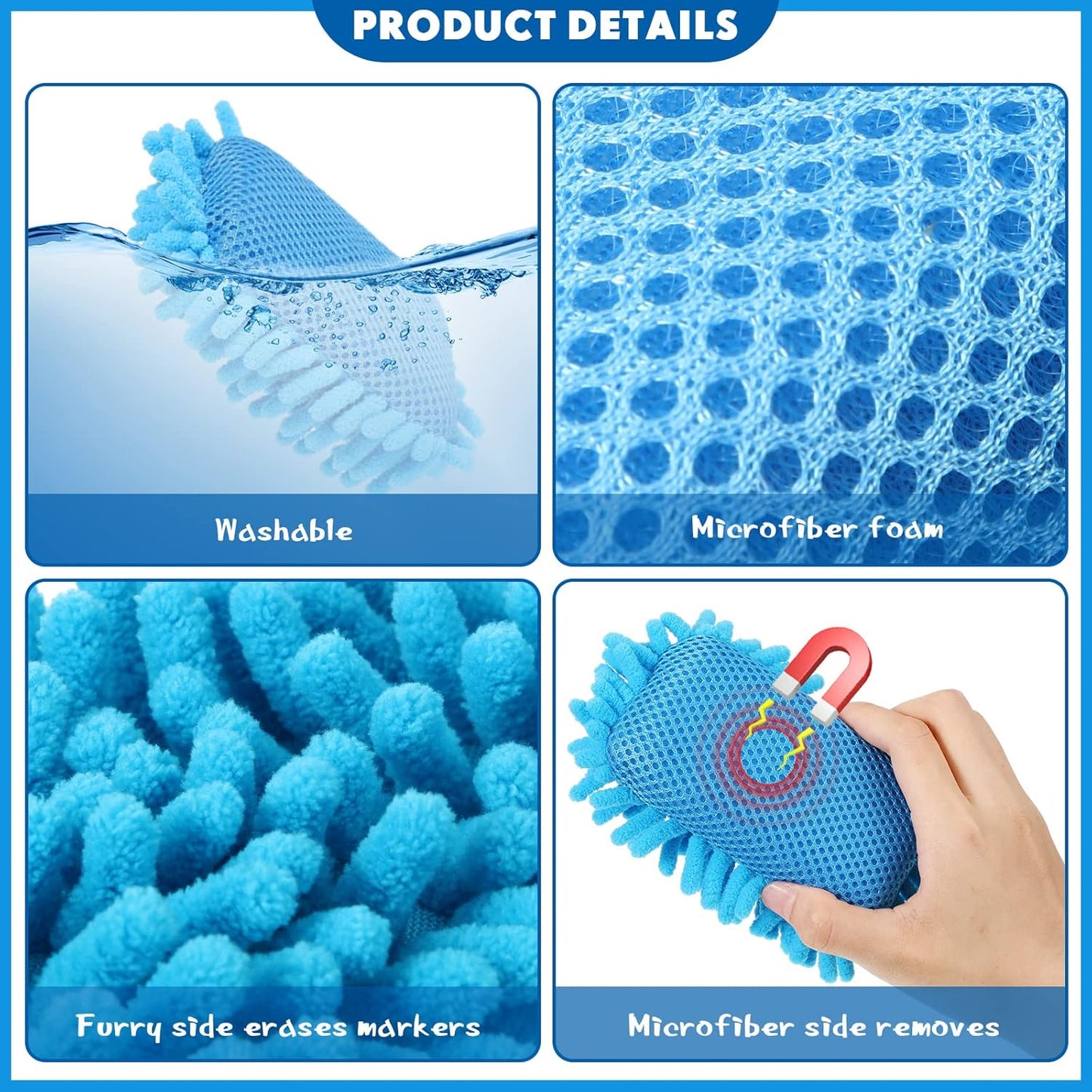 Sherr 18 Pcs Microfiber Shag Magnetic Dry Erase Erasers Washable School Whiteboard Eraser Bulk Colorful White Board Eraser for Chalk Markers Home Classroom Office (Multicolor)