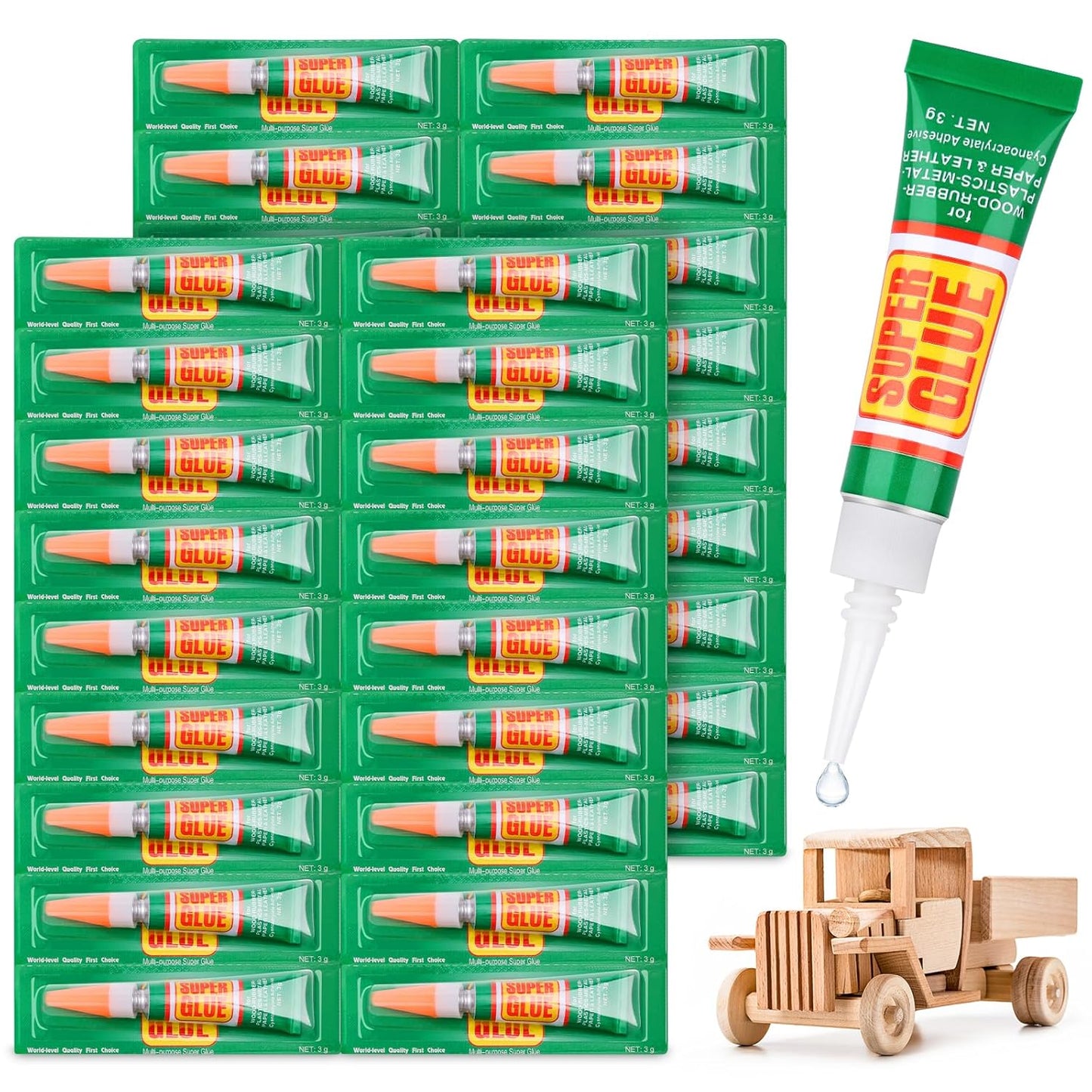 36 x 3g Super Strong Glue for All Purpose, Clear Cyanoacrylate Adhesive Instant Quick Dry Superglue Gel Tubes Bonding Plastic, Metal, Glass, Leather, Wood, Rubber, Jewelry, DIY Crafts Repair