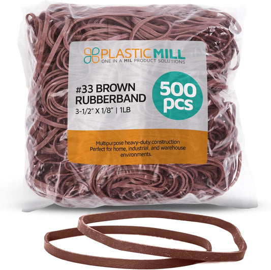 PlasticMill Rubber Bands - #33 Size - Brown Rubberbands - 1LB/500 Count.
