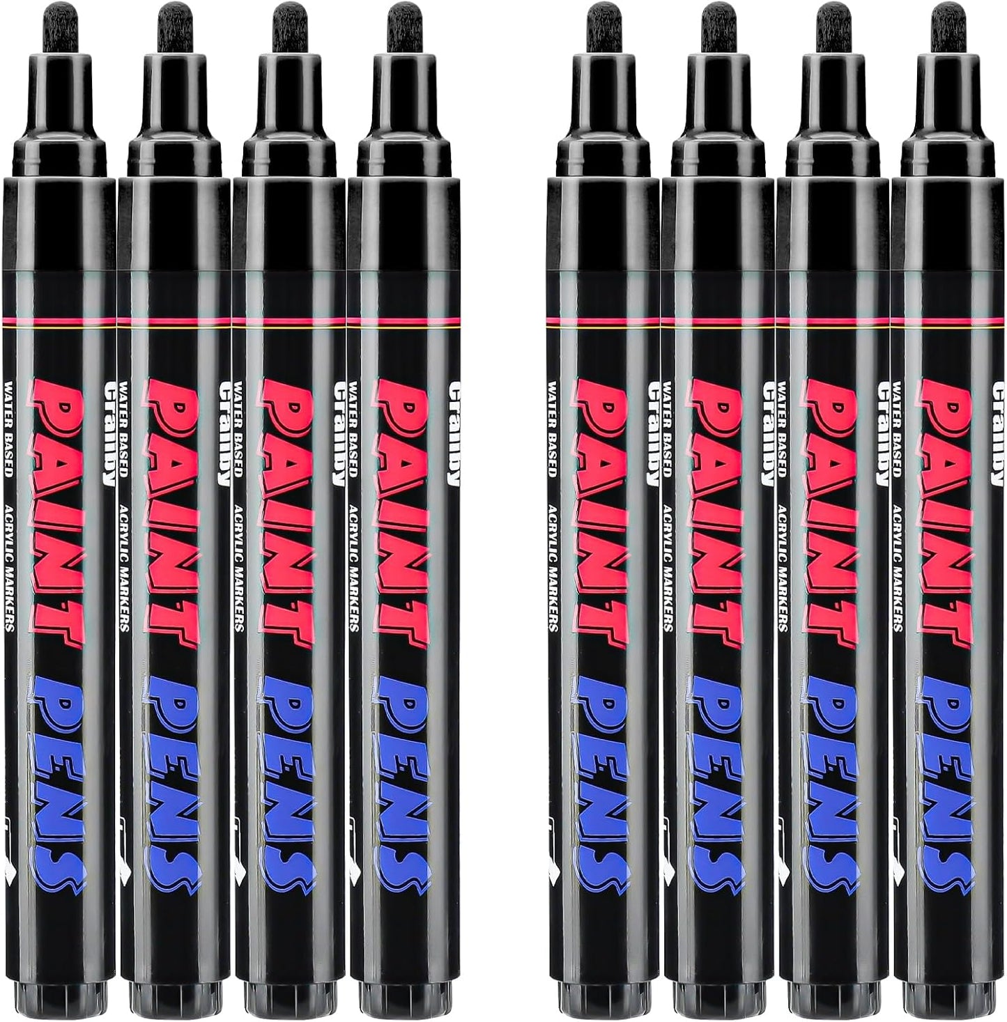 Black Paint Pens Paint Markers - 8 Pack Permanent Quick Dry Waterproof Marker Pens for Rocks Wood Fabric Plastic Canvas Glass Mugs Metal Tire Stone