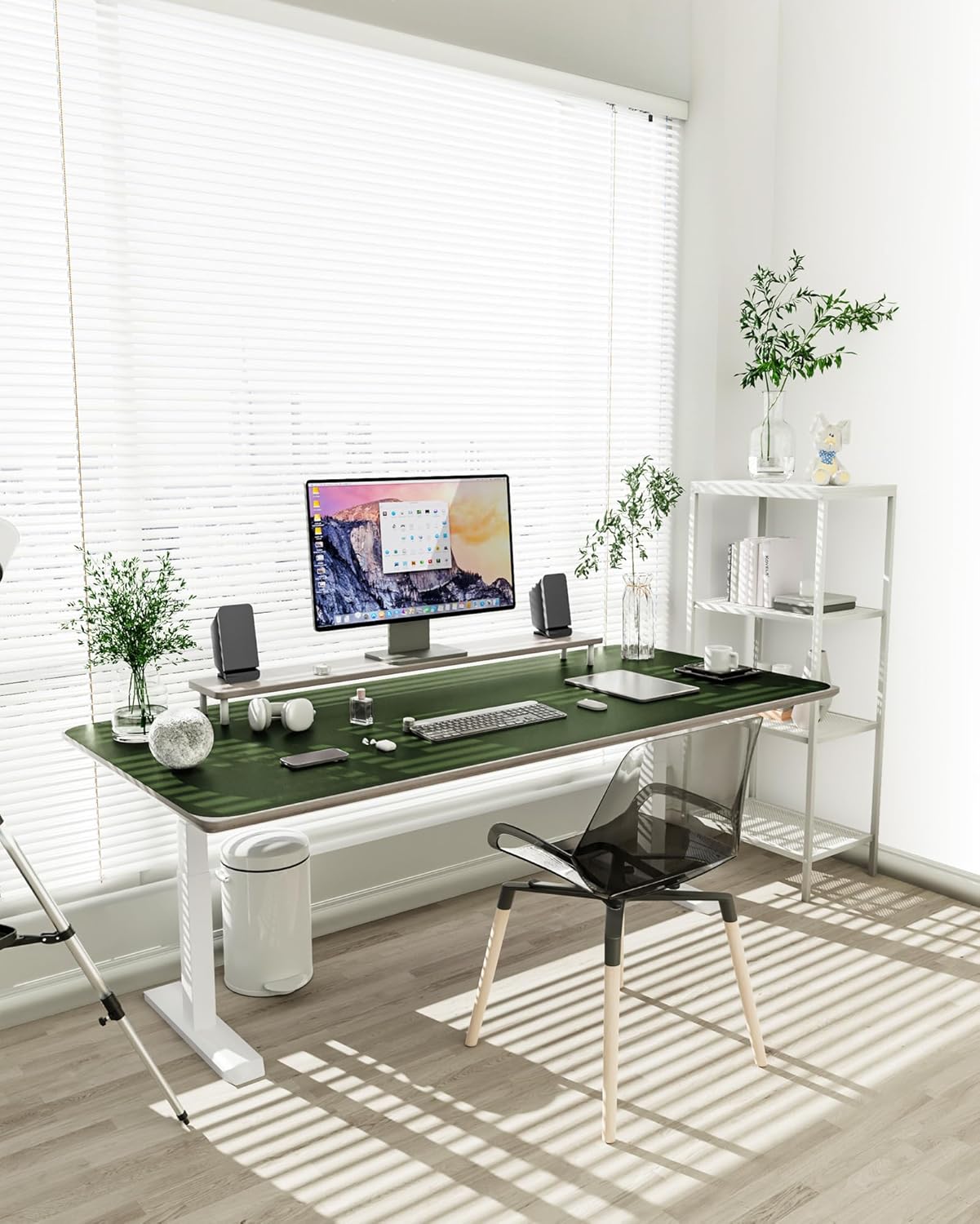 YSAGi Non-Slip Leather Desk Pad XL Size, Waterproof Laptop Computer Desk Keyboard Mat, Table Protector Blotter Mat, Large Mouse Pad for Office/Work/Home/Decor(Olive Green, 47.2" x 23.6")-No Band