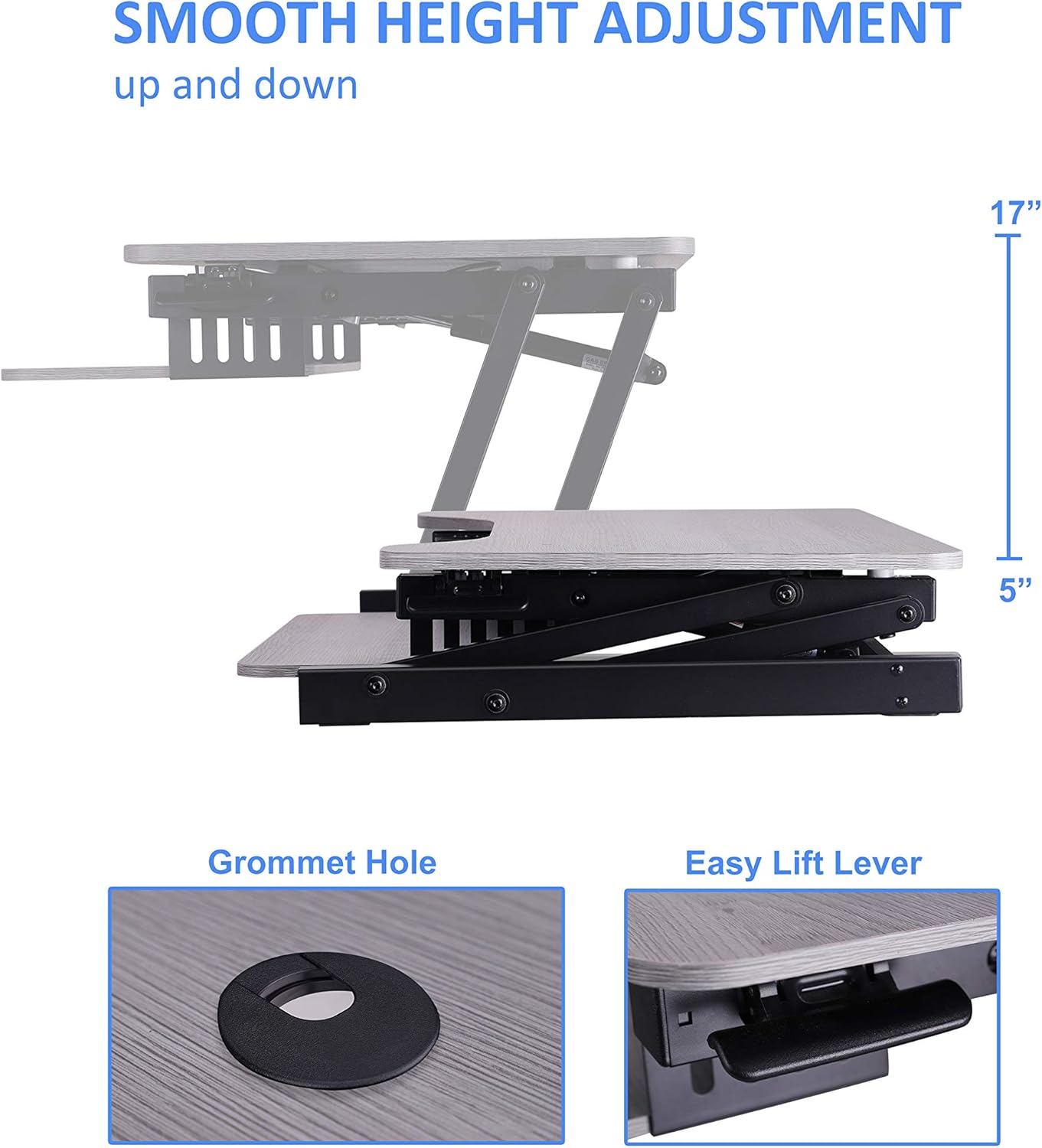 Rocelco 37.5" Deluxe Height Adjustable Standing Desk Converter - Quick Sit Stand Up Dual Monitor Riser - Gas Spring Assist Computer Workstation - Large Retractable Keyboard Tray - Gray (R DADRG)