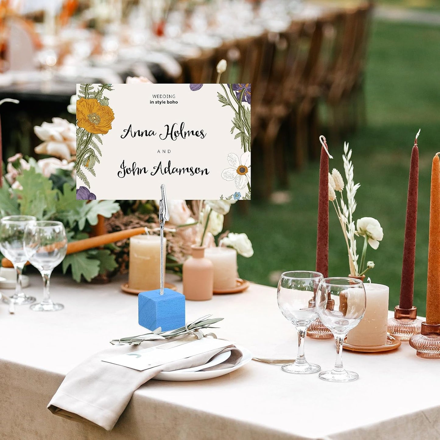 24 Pcs Cube Base Memo Clip Holder with Alligator Clip Table Numbers Place Card Holders Memo Photo Picture Paper Note Clip for Wedding Party or Meeting Displaying (Blue)