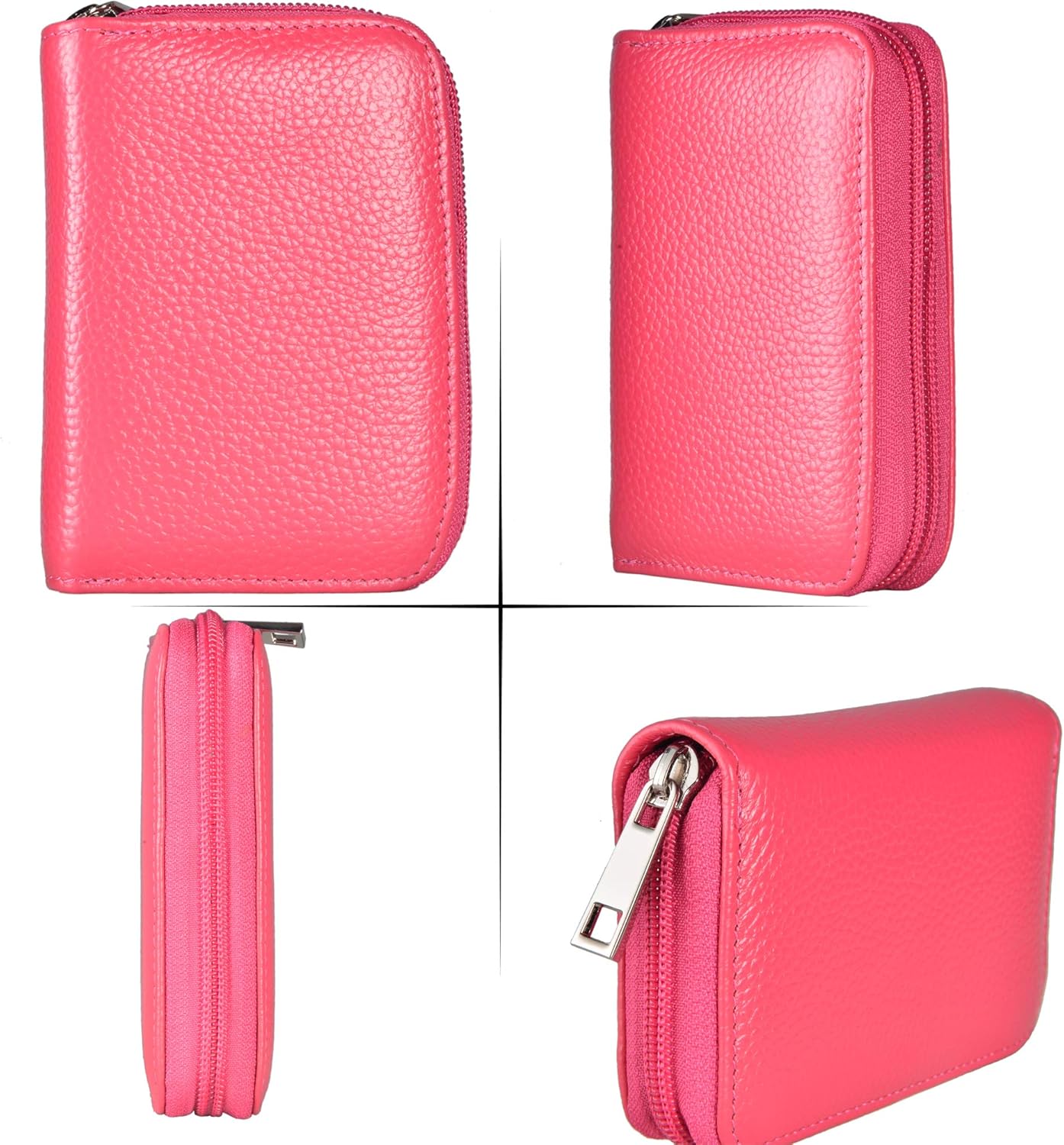 Easyoulife Genuine Leather Credit Card Holder Zipper Wallet With 26 Card Slots