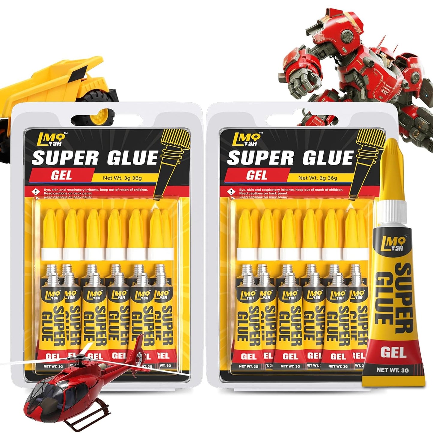 Super Glue Gel Clear, 24×3g All Purpose Strong Bond Single Use Heavy Duty CA Glue, Instant Cyanoacrylate Adhesive Multipack for Plastic Ceramic Glass Jewelry Metal Fletching Wood Porcelain Aquarium