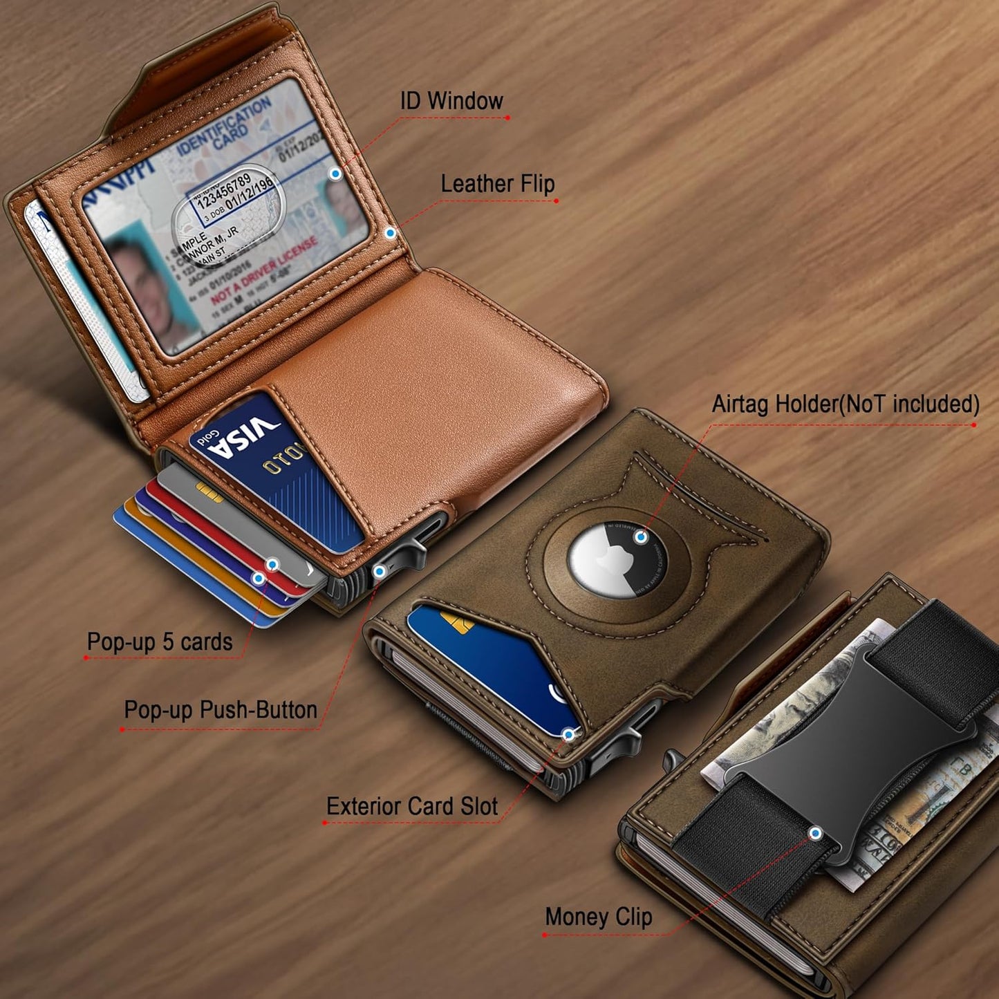 KEMISANT Airtag Wallet Men Gift,Mens Slim Front Pocket Wallet Money Clip Standard or Apple Airtag Use 3.8"×2.8"×0.9"