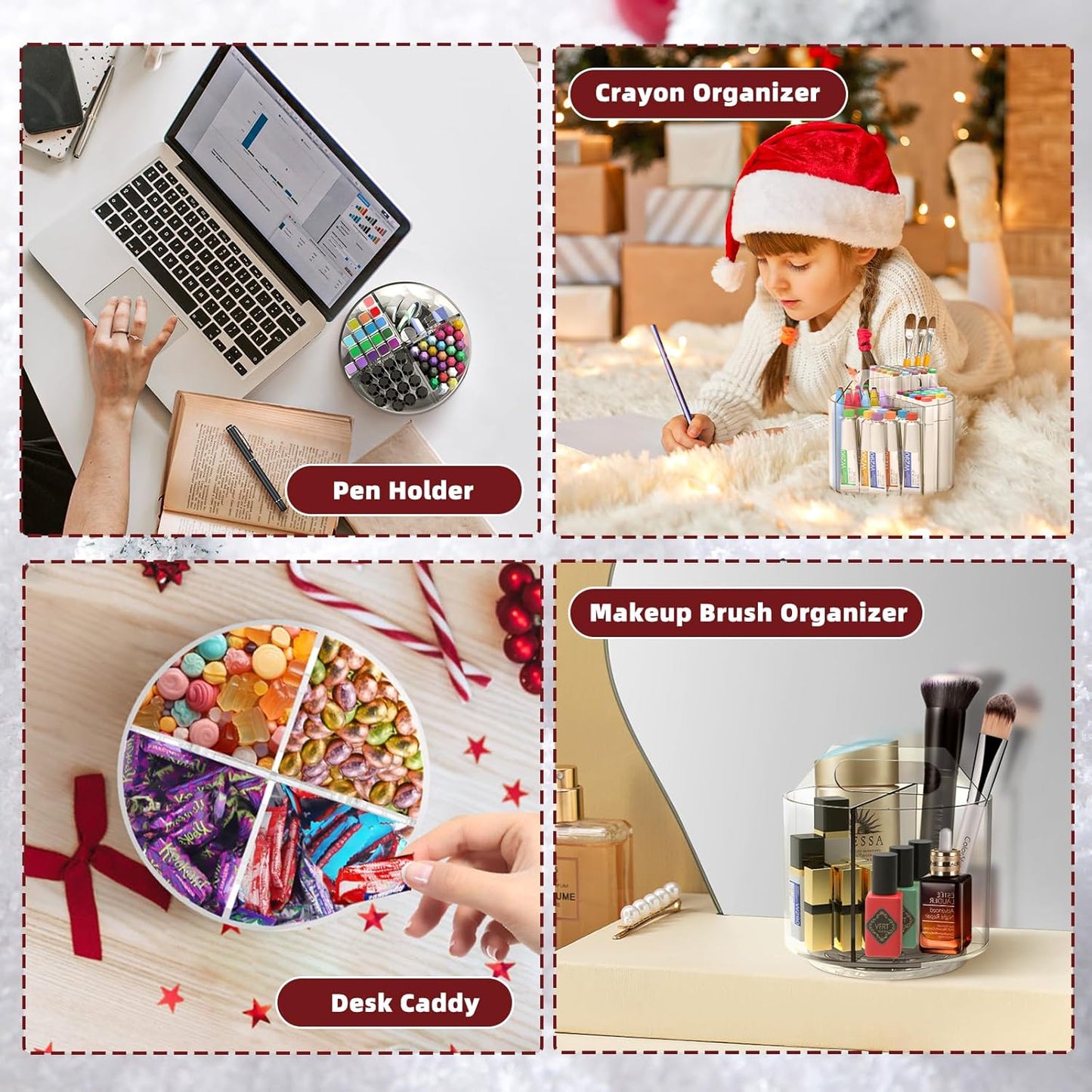 2 Pack Pen Pencil Holder for Kids, Rotating Pen Holder for Desk Organizer, 4 Compartments Art Supply Marker Organizer and Storage, Kids Desk Organizer Marker Holder Caddy Art Supply Organizer for Desk