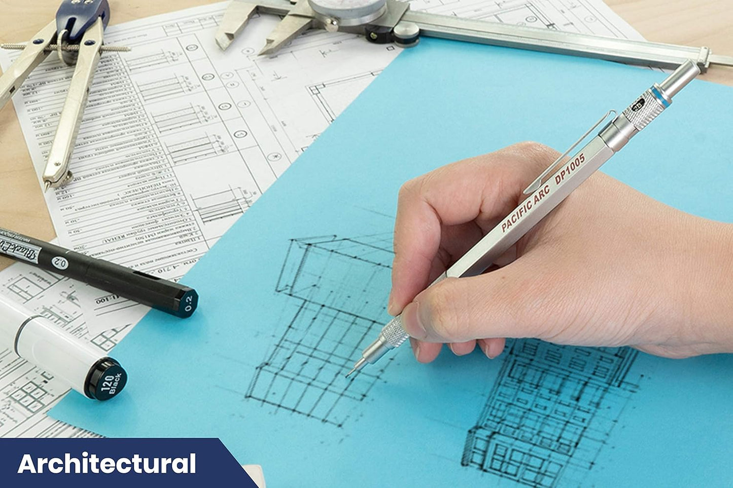 Pacific Arc Chromagraph Metal Mechanical Pencil .5 mm Silver Barrel Mechanical Pencil with Built In Lead Pencil Grade Indicator, Lead Pencil Holder for Drafting, Sketching, and Drawing