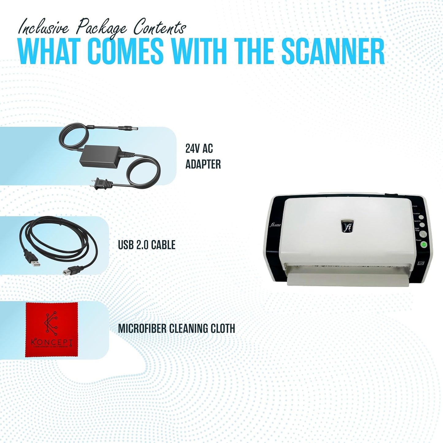 FI-6130Z Fujitsu Duplex Sheet-Fed Receipt Document Scanner with 24V & USB 2.0 Cable (Renewed)