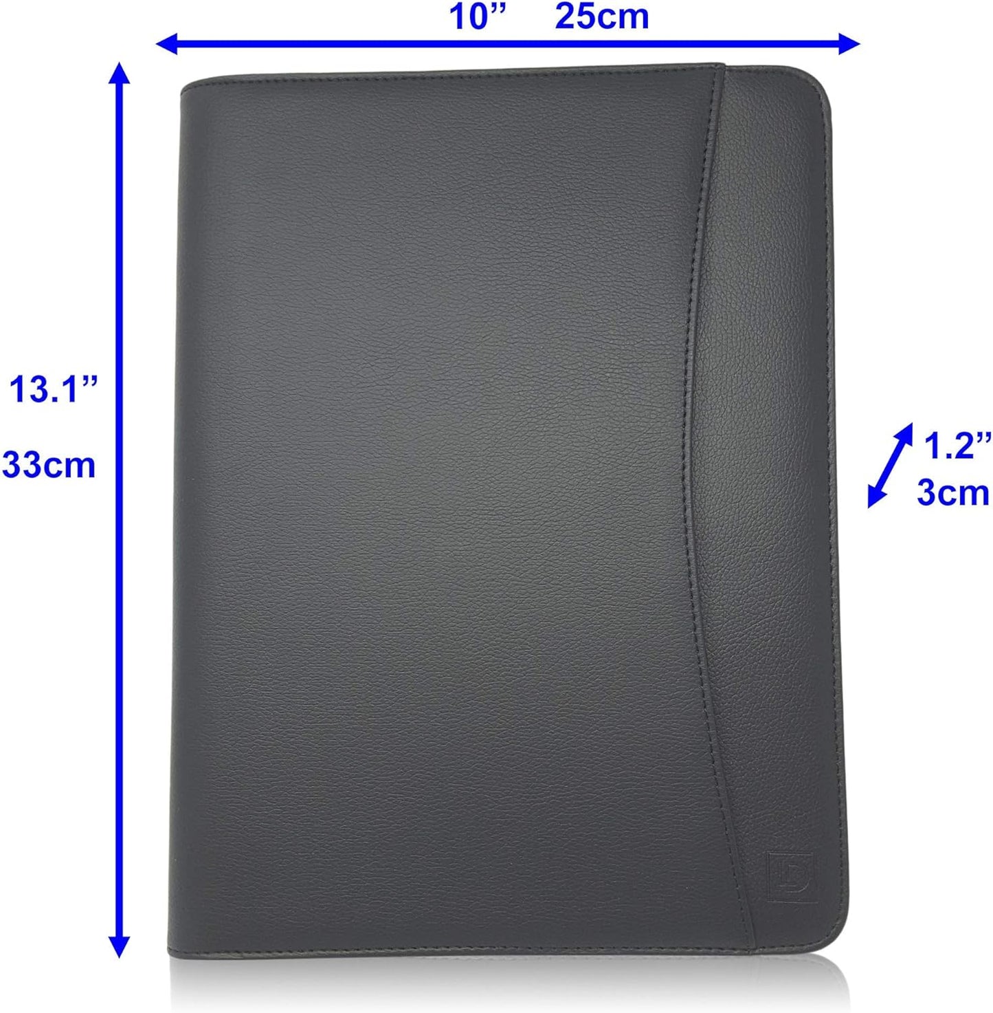 Matt Black Zippered Portfolio Binder - Lean PU Leather Business Executive Portfolio Organizer Folder - Padfolio for Men & Women with US Letter Notepad & Gift Box by Lautus Designs