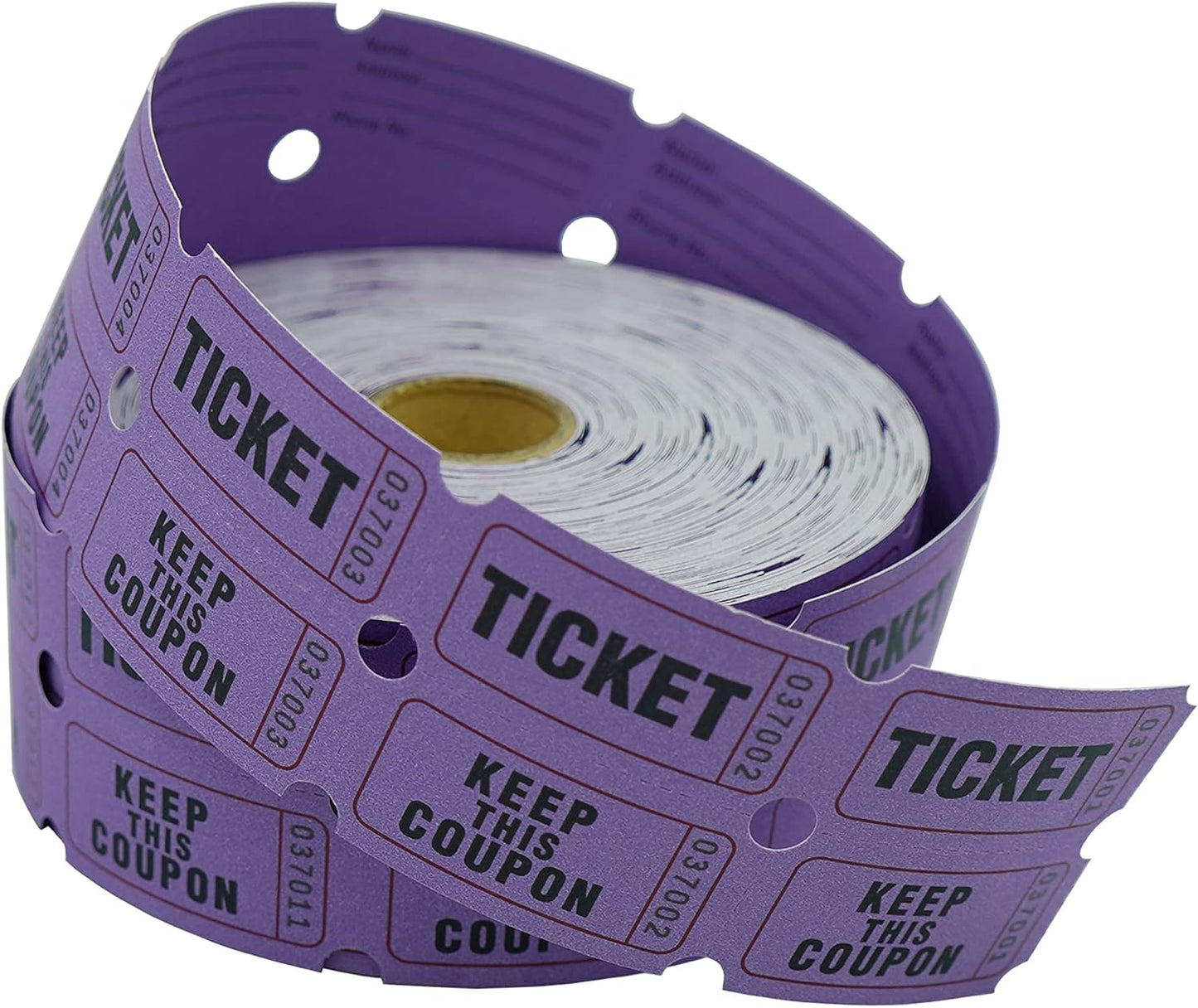 DNB 1000 Raffle Tickets - Double Roll 1000 Pairs per Roll 2 x 2 Inch 50/50 Consecutively Numbered Tickets for Entry/Events/Fundraiser/Prizes - Purple