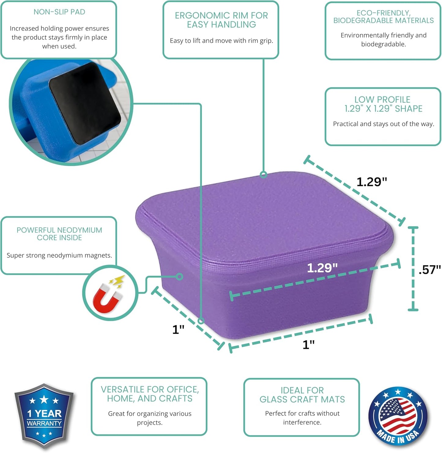 Glassboard Studio MiniBar Magnet - Strong Neodymium Rare Earth Magnets for Fridge, Whiteboard, Locker & Magnetic Glassboards - Crafting & Office Use - Strong Fridge Magnets (Periwinkle Purple, 4)