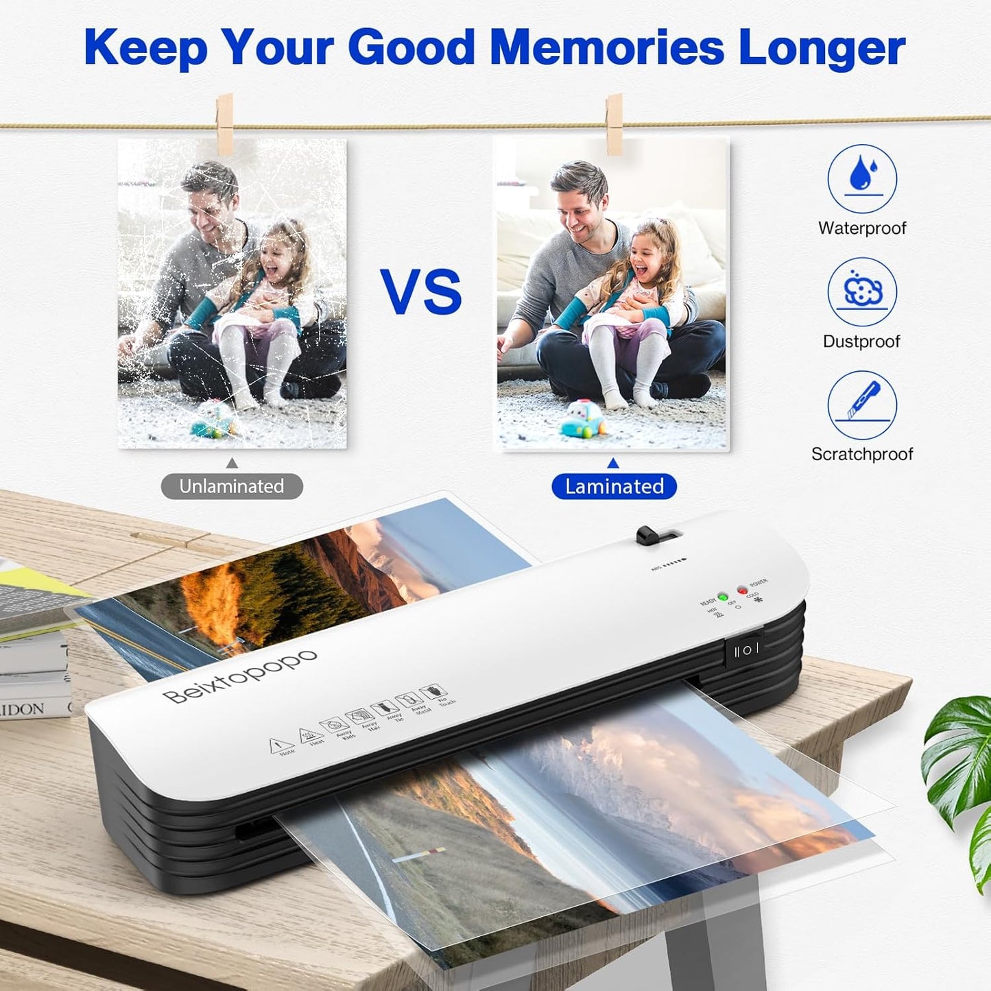 Thermal Laminator, 8.5x11 Laminator, 9 Inch Laminater Machine with 12 Laminating Sheets, A4/A5/A6 Personal Hot Cold Laminating Machine for Home School Teachers Office, Anti-Jam