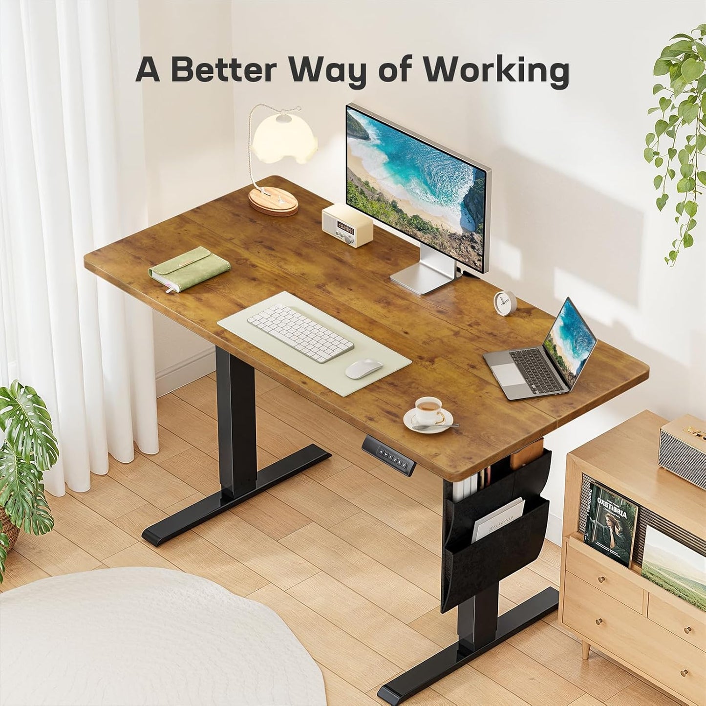 Marsail 55x24 Electric Standing Desk - Adjustable Height Computer Desk with Memory Presets, Storage Bag & Cable Management for Home Office & Gaming Workstations