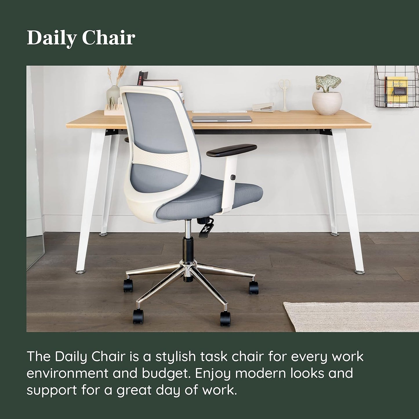 Branch Daily Chair - Computer Office Chair with Swivel, Lumbar Rest, and Adjustable Armrests - Sustainable, Stylish Mesh, & Adjustable Armrests - Comfortable Seating for Improved Posture - Slate