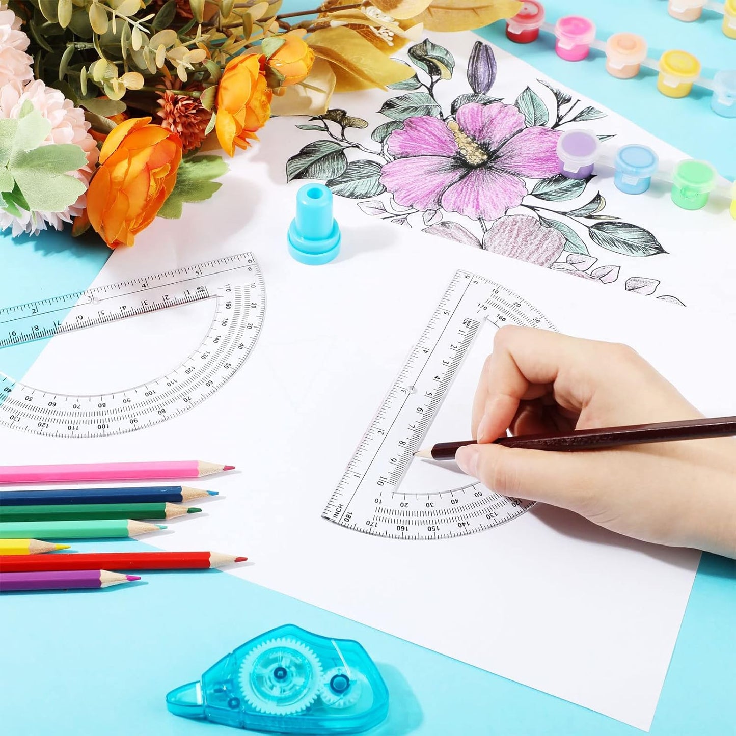 Zonon 200 Pieces Plastic Protractors Bulk Classroom Clear Math Protractors 180 Degrees 6 Inch for Geometry Student, Angle Measurement, Students Back to School Supplies Office Supplies