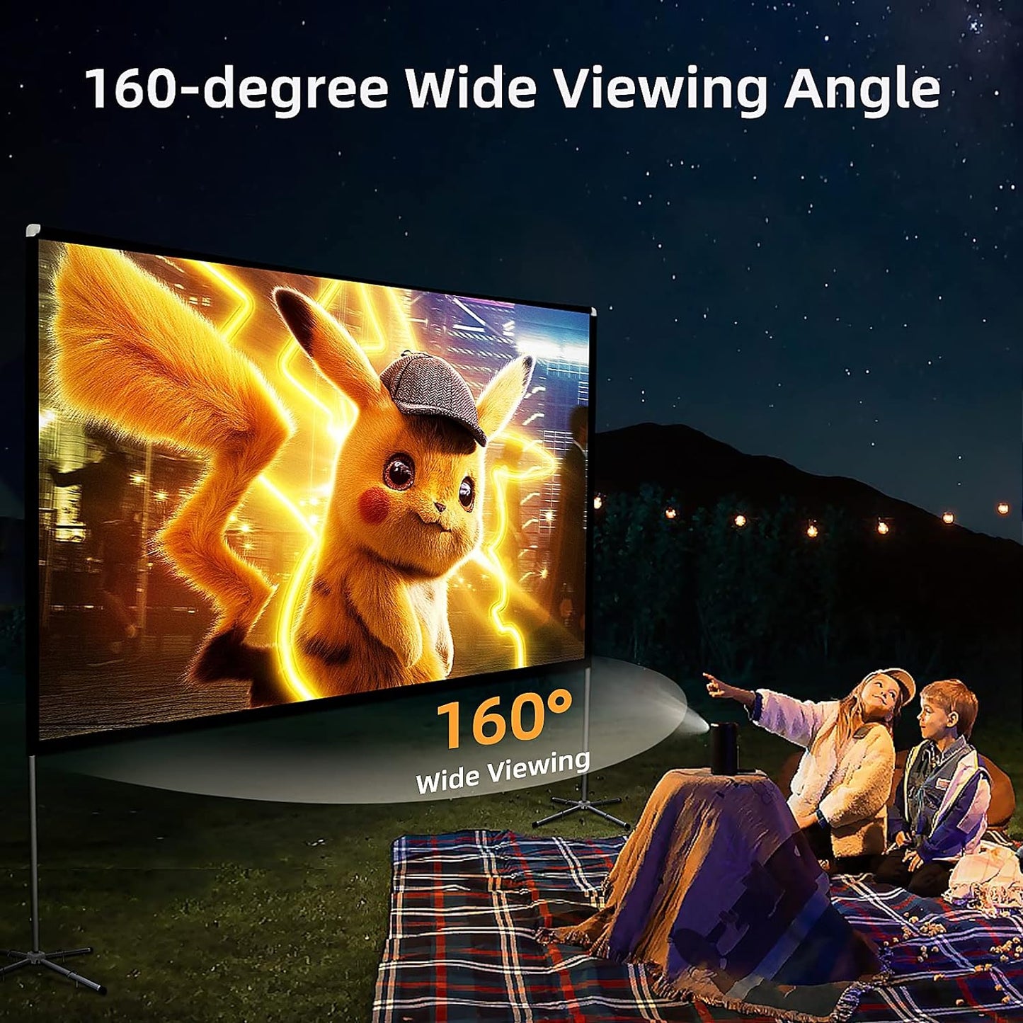 Portable Projector Screen with Stand Outdoor: Camping Projection Screen 80 inch 4K Movie Screen for Home Backyard Indoor 16:9 HD Night
