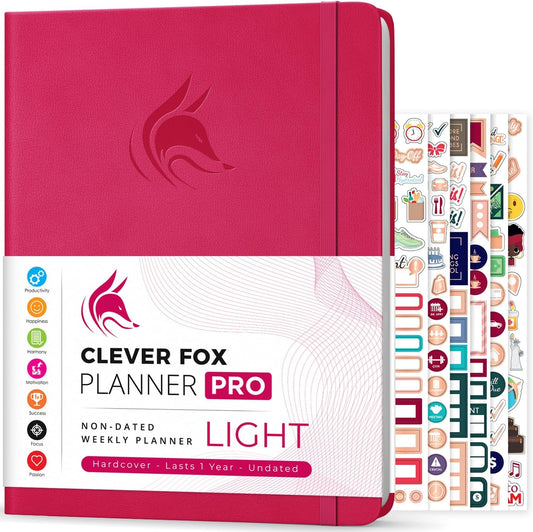 Clever Fox Planner PRO Light – Weekly & Monthly Life Planner to Increase Productivity, Time Management and Hit Your Goals, 8.5x11″ (Dark Pink)