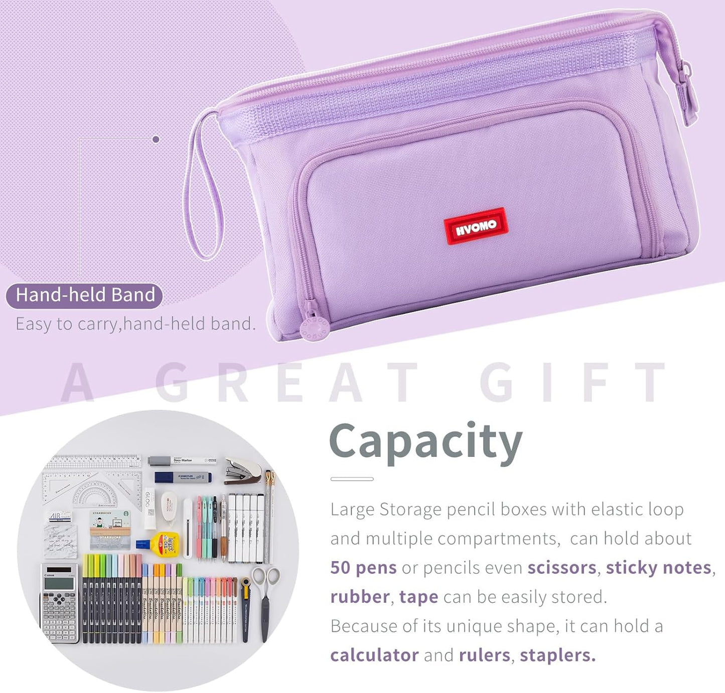 HVOMO Pencil Case Large Capacity Pencil Pouch Handheld Pen Bag Cosmetic Gift for Office School Teen Girl Boy Men Women Adult (Purple)