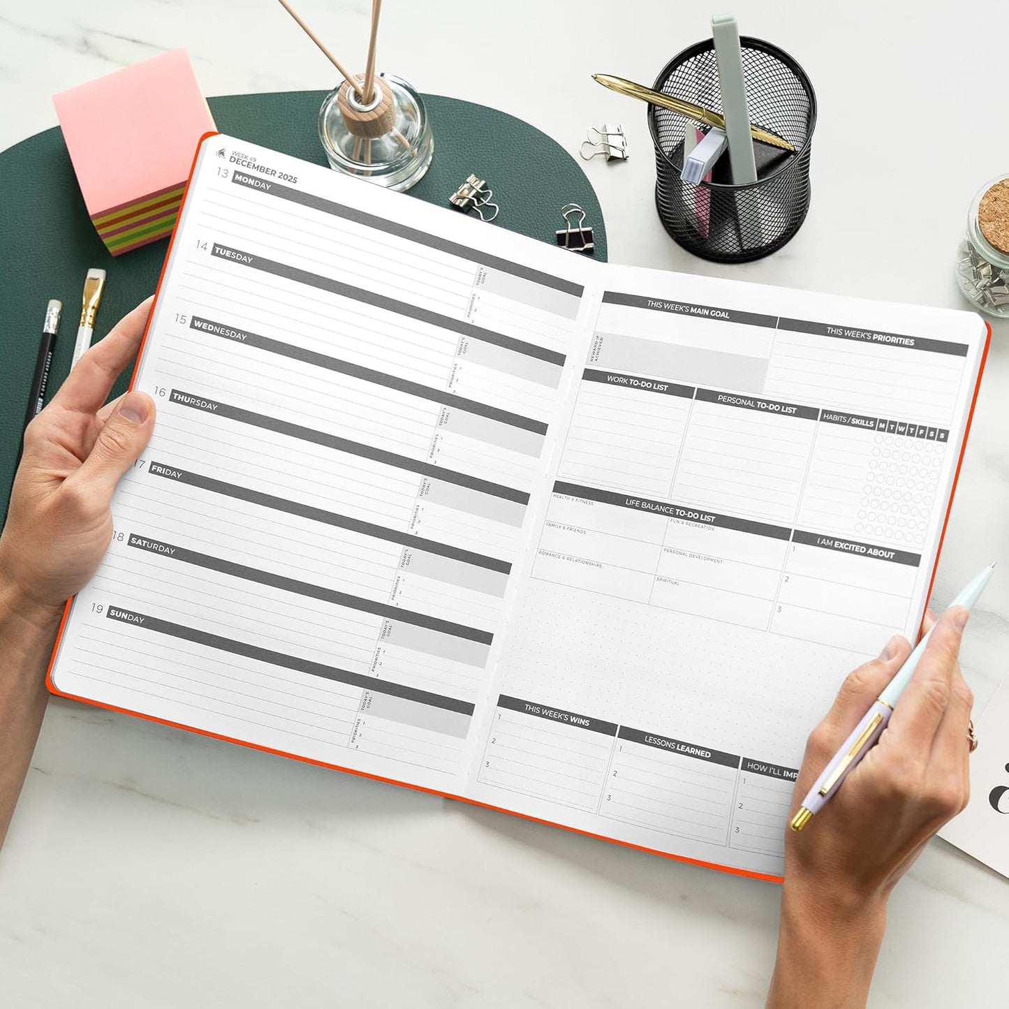 Clever Fox Planner PRO Dated (Jan 2025–Jan 2026) Weekly & Monthly Life Planner to Increase Productivity, Time Management and Hit Your Goals – Organizer, Gratitude Journal – A4 Size (Orange)