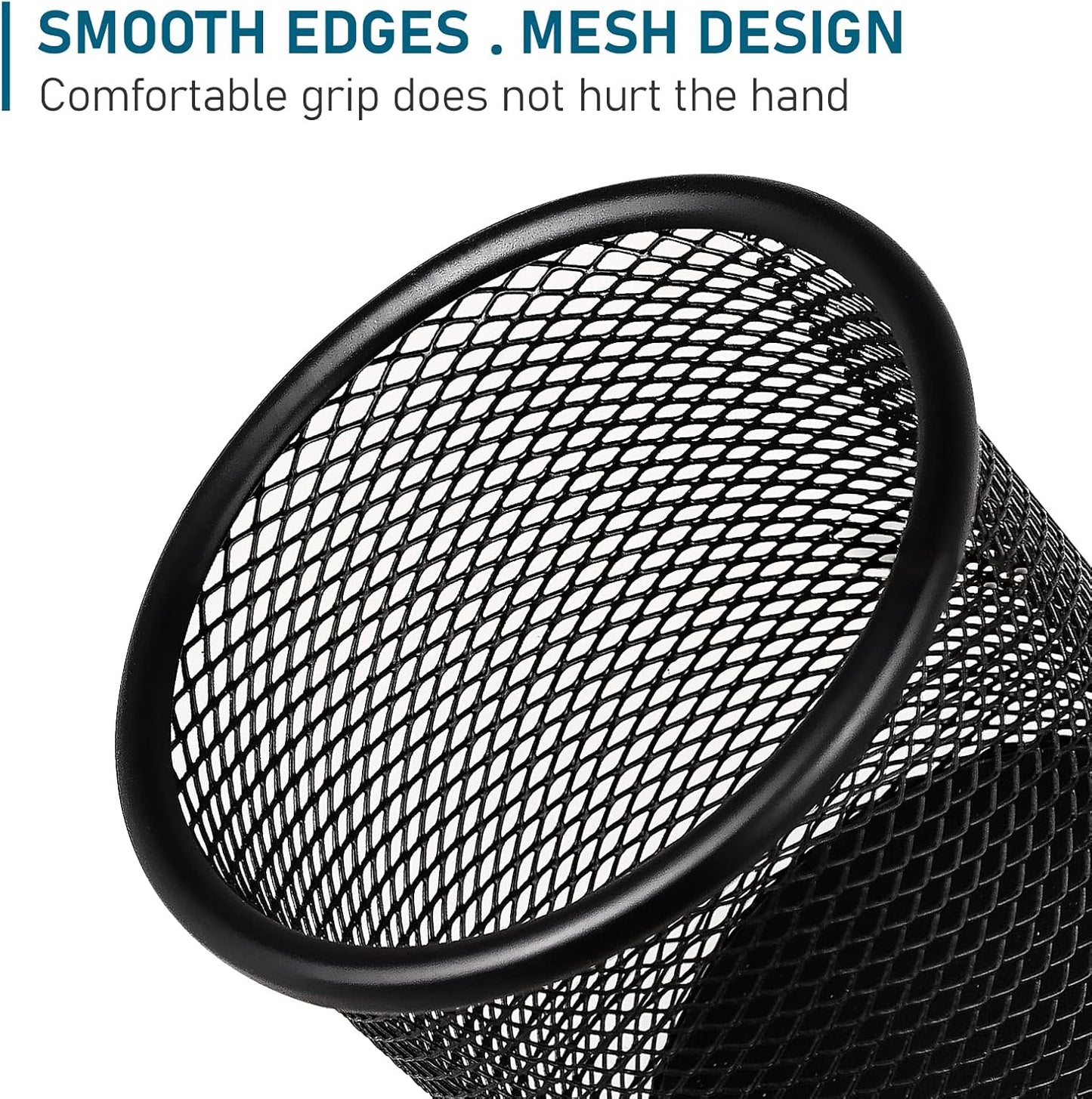 QYH Mesh Pen Cup Metal Pencil Holder for Desk 6 Packs Black Pen Organizer Office 3.54x3.93 Inch