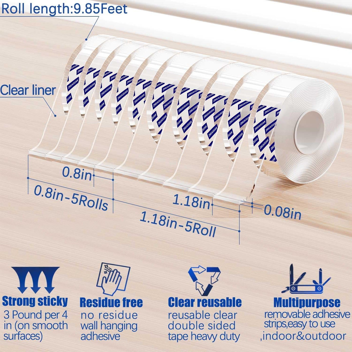 10 Rolls-9.85 FT Double Sided Mounting Tape Heavy Duty Removable,Clear Thick Nano Tape Adhesive Reusable,Wall Poster Picture Hanging Strips Putty, Sticky Tack Gel Glue for Hangers,Photo