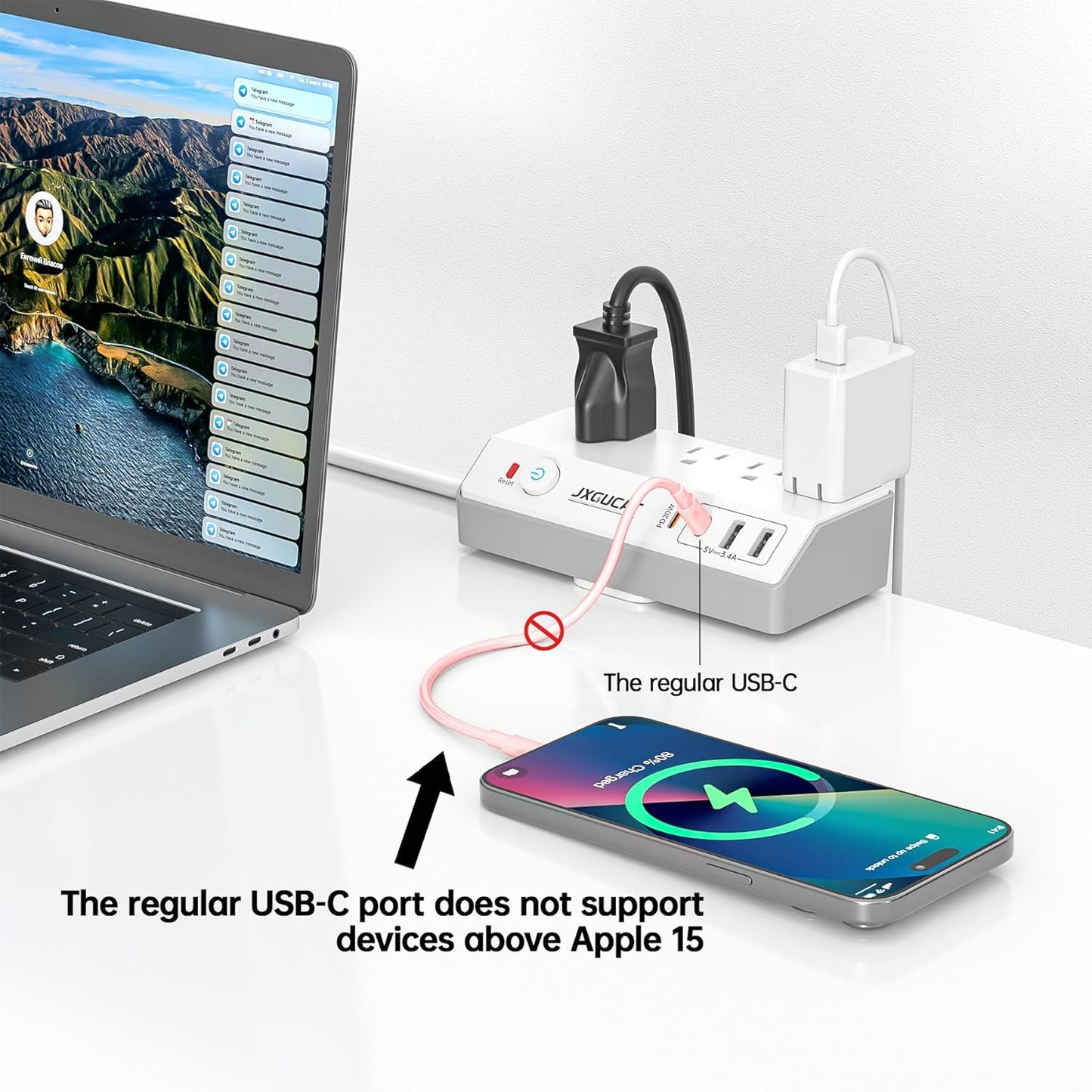 Desk Clamp Power Strip with USB C, JXGUCAT PD 20W Fast Charging Power Station, Removable Desk Clamp Mount Power Strip Surge Protector, 10 ft Cord with 4 Outlet 4 USB Ports, Fit 1.8" Tabletop Edge