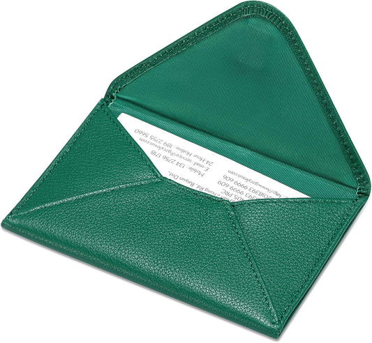 HISCOW Envelope Business Card Case with Magnet Closure - Italian Calfskin (Green)