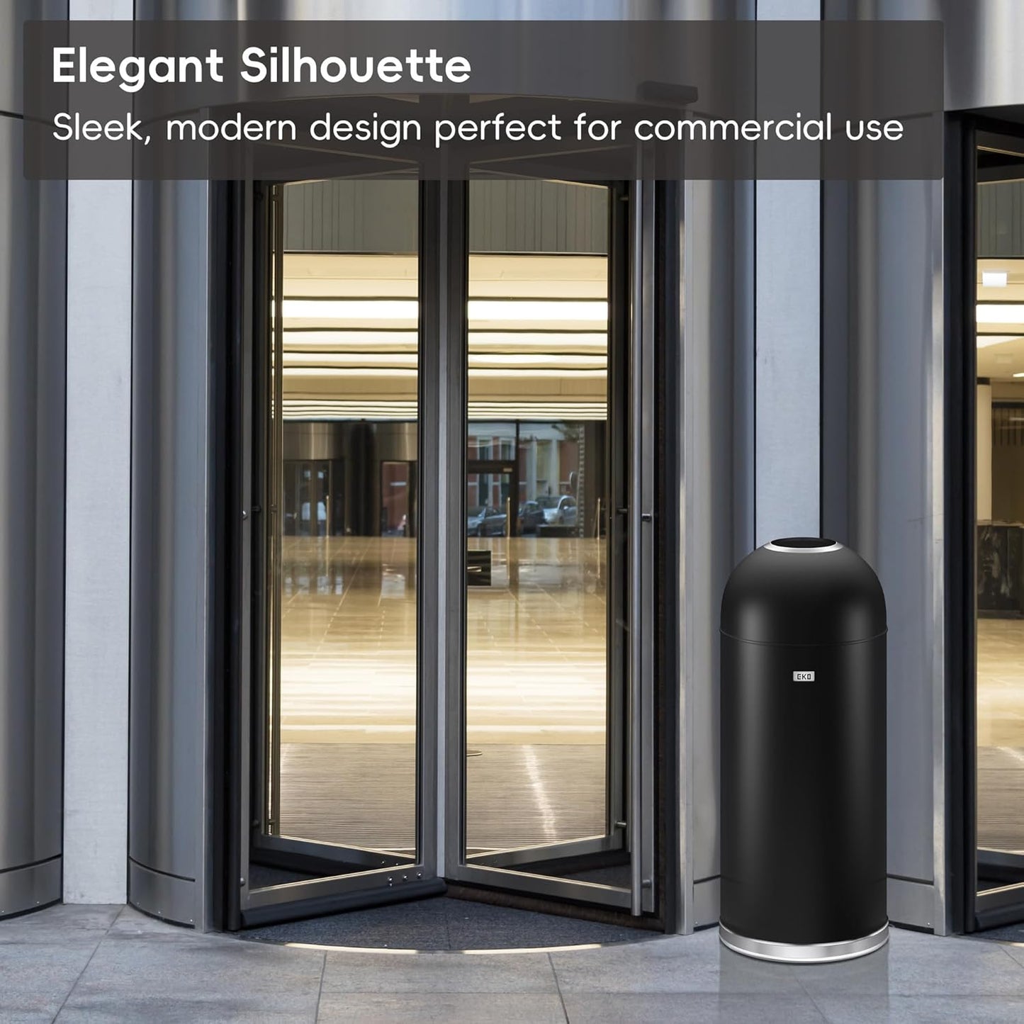 EKO Eternal 56L/15 Gallon Large Capacity Tall Commercial Trash Can, Round Open Top Waste Bin for Indoor and Outdoor, Black Steel Heavy-Duty, Durable Metal Garbage Bin for Home, Office, Restaurant