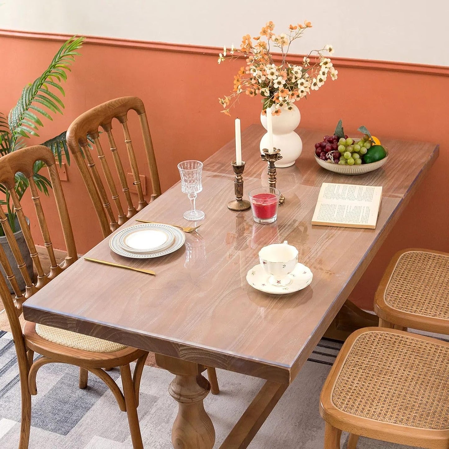 Clear Table Cover Protector 54 x 72 Inch, 2mm Thick Table Protector for Dining Room Table, Clear Plastic Table Cover, Pad Mat for Kitchen, Writing Desk Pad for Desktop