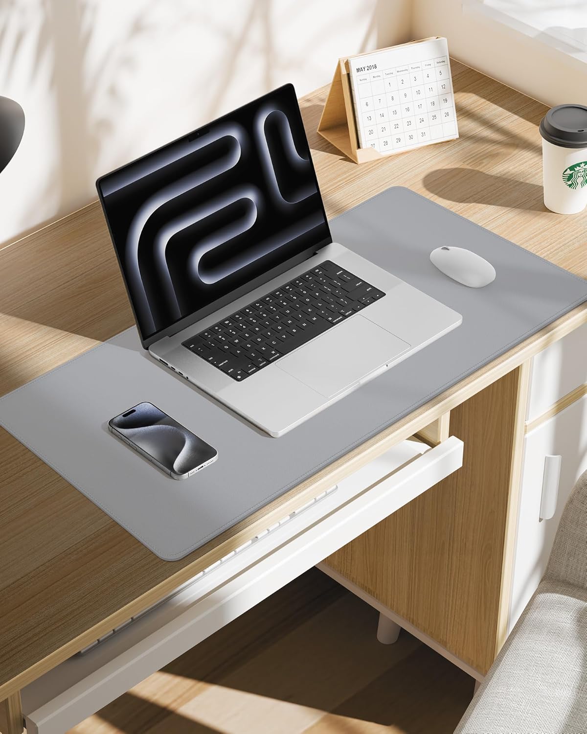 Desk Pad Mat - Leather Desk Pad Protector for Office and Home - Desk Organization and Accessories - Ideal for Large Mouse Pad and Desk Mats on Top of Desks(Light Grey,31.5" x 15.7")