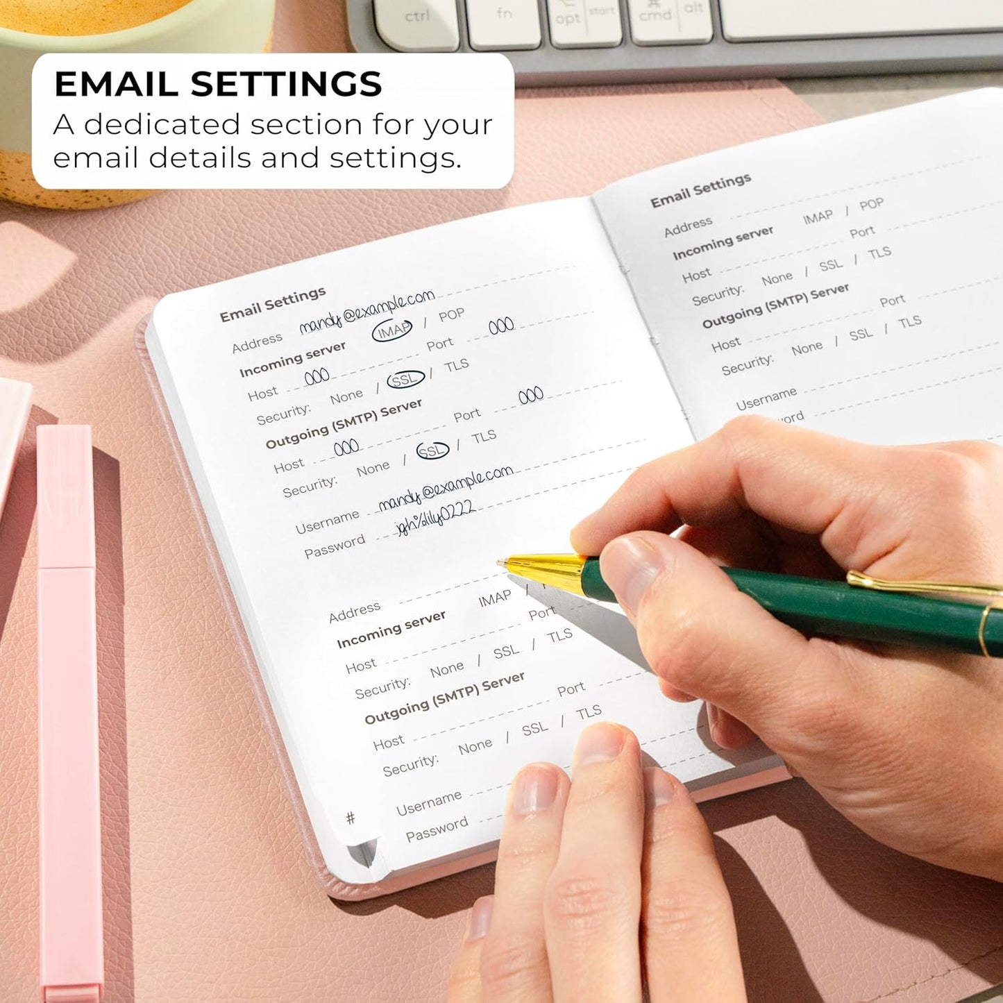 Clever Fox Password Book with alphabetical tabs. Internet Address Organizer Logbook. Small Pocket Password Keeper for Website Logins (Rose Gold)