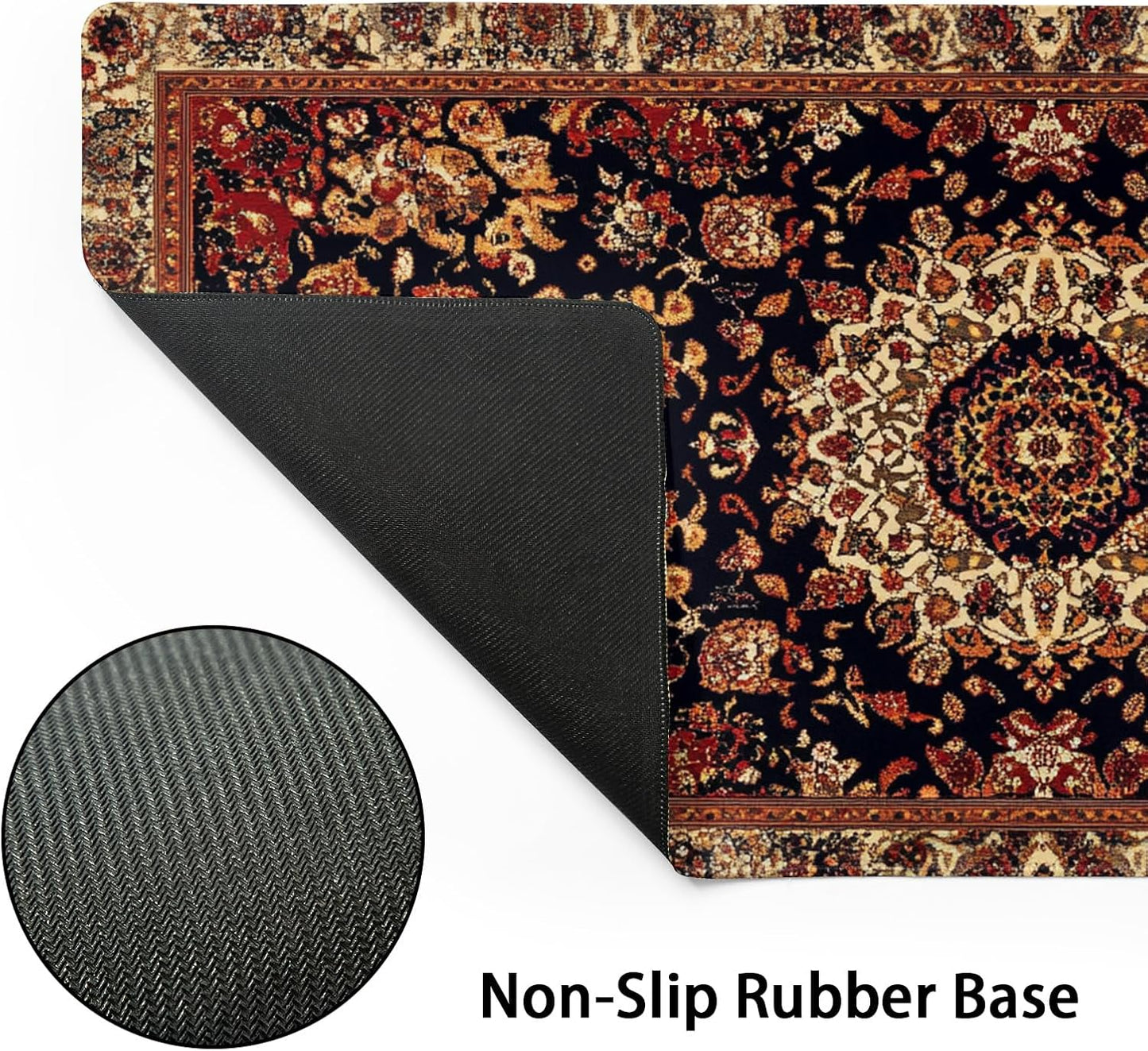 Vintage Rug Gaming Mouse Pad XL Dark Brown Retro Carpet Aesthetic Extended Large Mat Mousepad Desk Pad Non-Slip Rubber Base Stitched Edge Flower Keyboard Pad Playmat for Computer,31.5×11.8 Inch