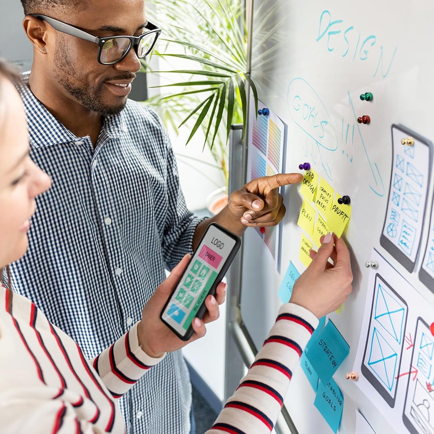 Strong Magnets for Whiteboard, Small Cute Push Pins, Circle Fridge Magnets, Black Magnetic Neodymium Strong for Kitchen, Office, Crafts Classroom, Gadgets, Wall Decor, Pack of 28